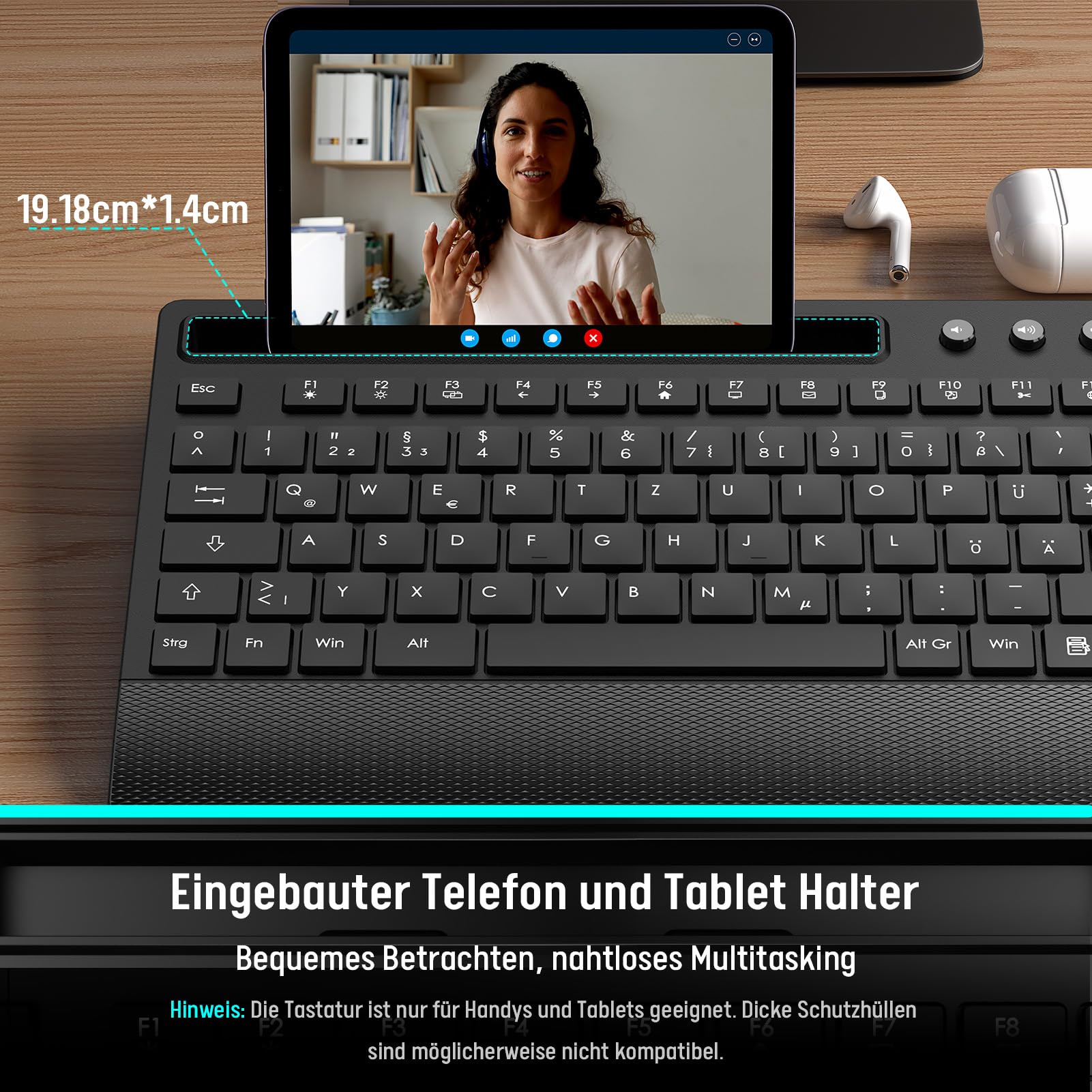 SABLUTE Ensemble clavier et souris sans fil, repose-poignet et support de