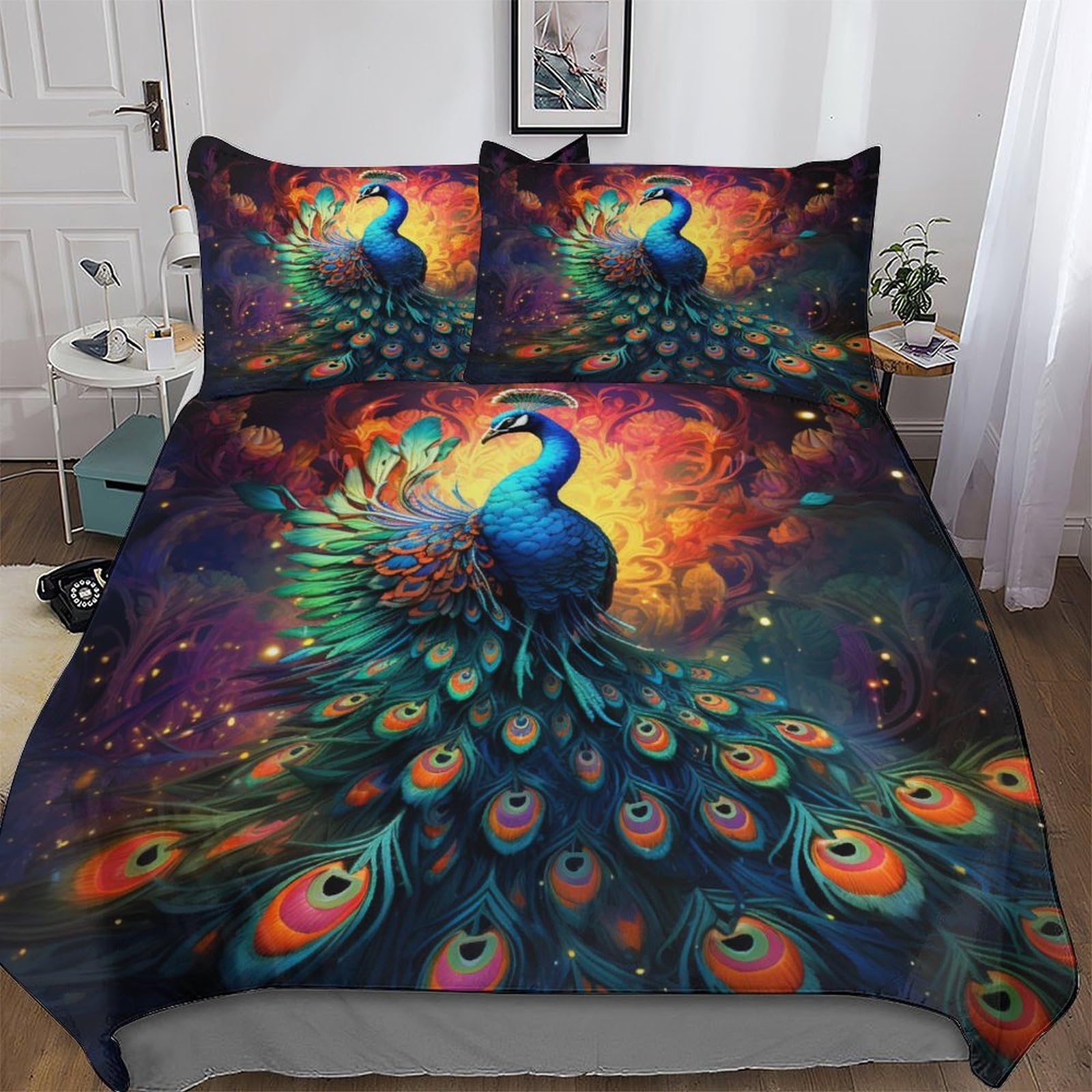 Peacock Duvet Cover 3 Piece Soft Microfiber Quilt Cover Bedding Sets with Pillowcases for Kids Adult Comforter Cover King(220x240cm)