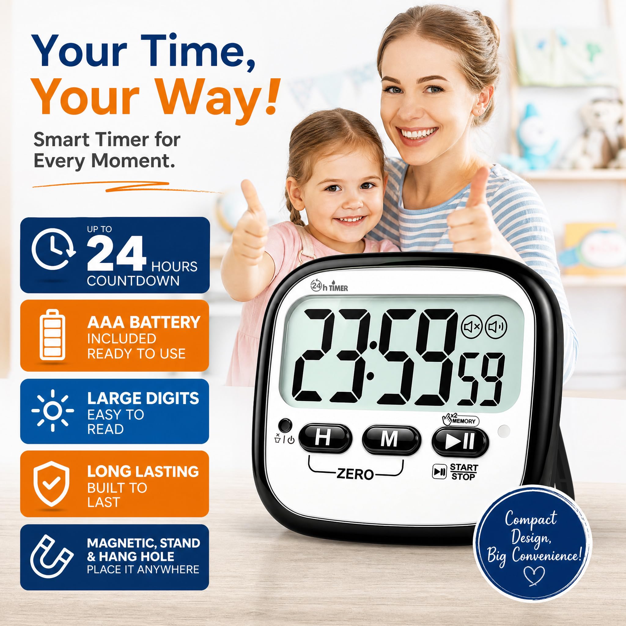 AyayaBoss Lot de 2 minuteurs de cuisine magnétiques pour la cuisine, chronomètre numérique pour enfants, enseignants, salle de classe, bureau, exercice – Batterie incluse
