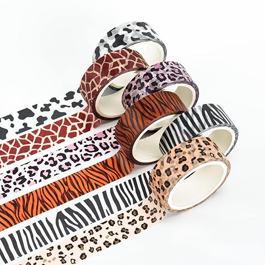 6 Roll Washi Tape Set, Creative Paper Tape Animal Pattern and Paper Tape Leopard Print for Scrapbooking, Craft Supplies, Bullet