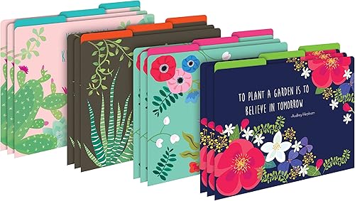 Miniatura 8 de Barker Creek Carpetas de archivos de pétalos y espinas en stock de 14 puntos, juego de 12, tamaño carta, pestañas de corte de 13, suministros para