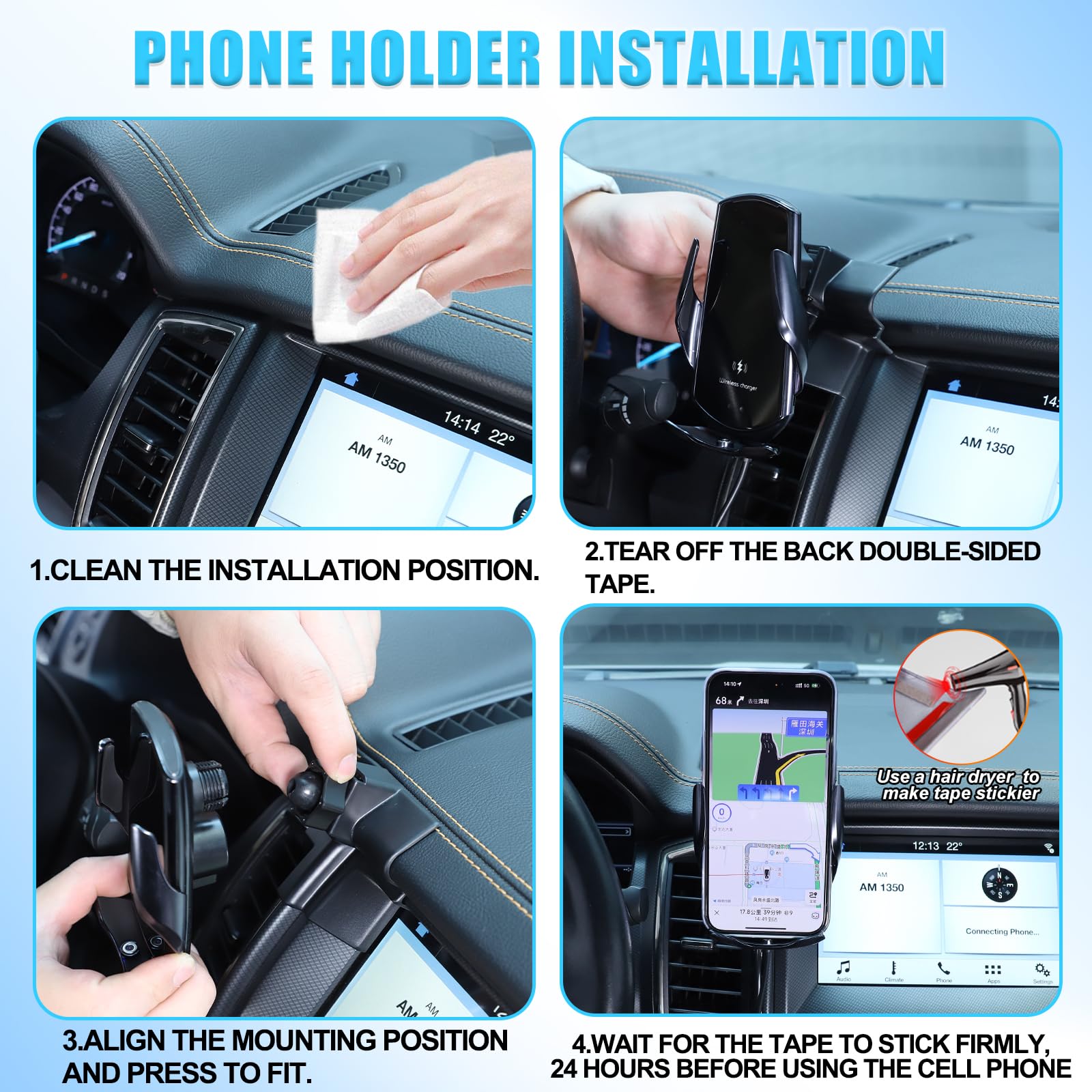 METYOUCAR Soporte de teléfono de coche para Ford Ranger 2015-2021, rejilla de ventilación central, soporte fijo giratorio de 360 grados para teléfono móvil para coche, apto para iPhone, Android y