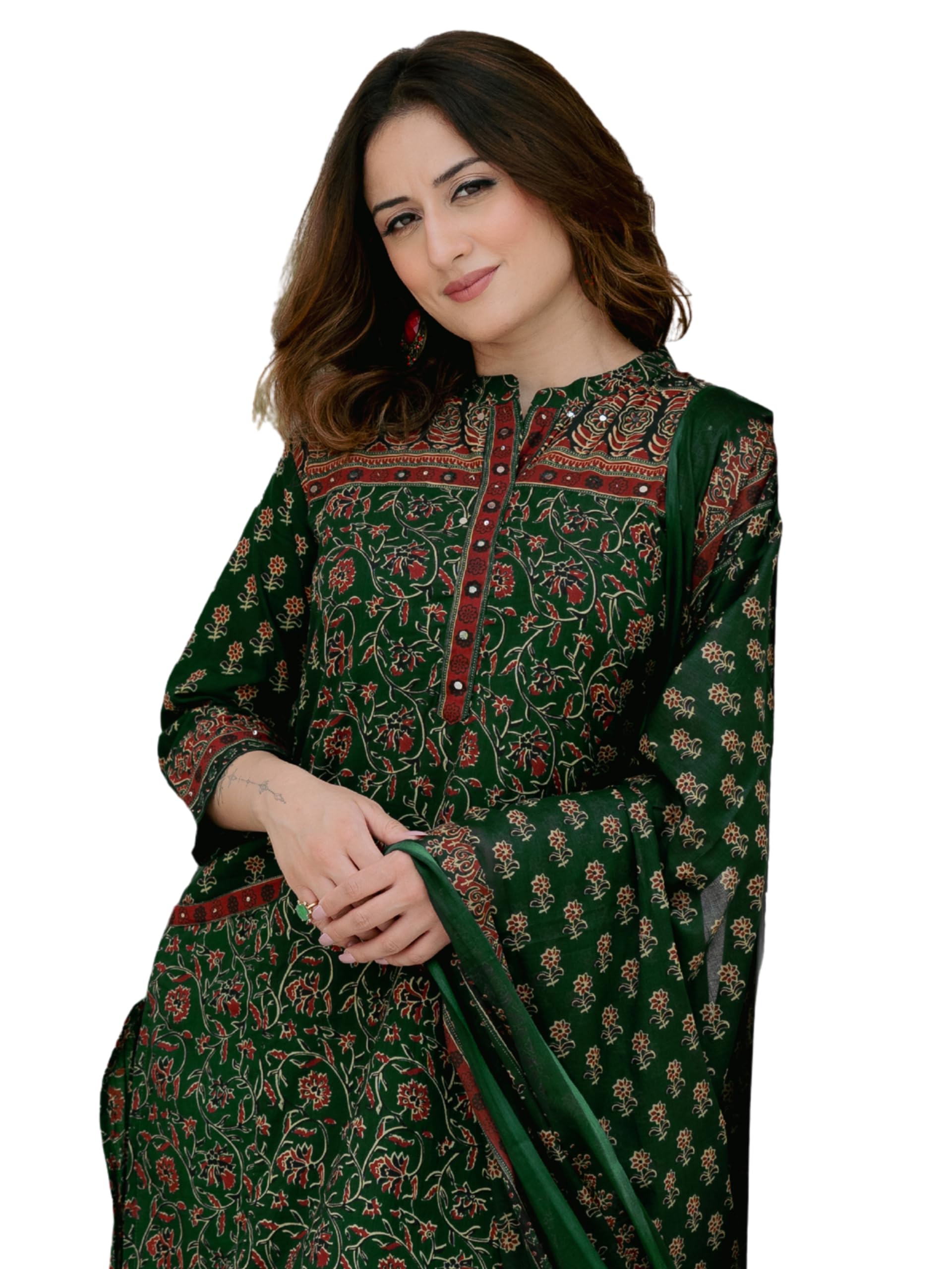 Arayna Women’s Cotton Printed Kurta Set with Palazzo Pants and Dupatta | Ethnic Straight Kurta