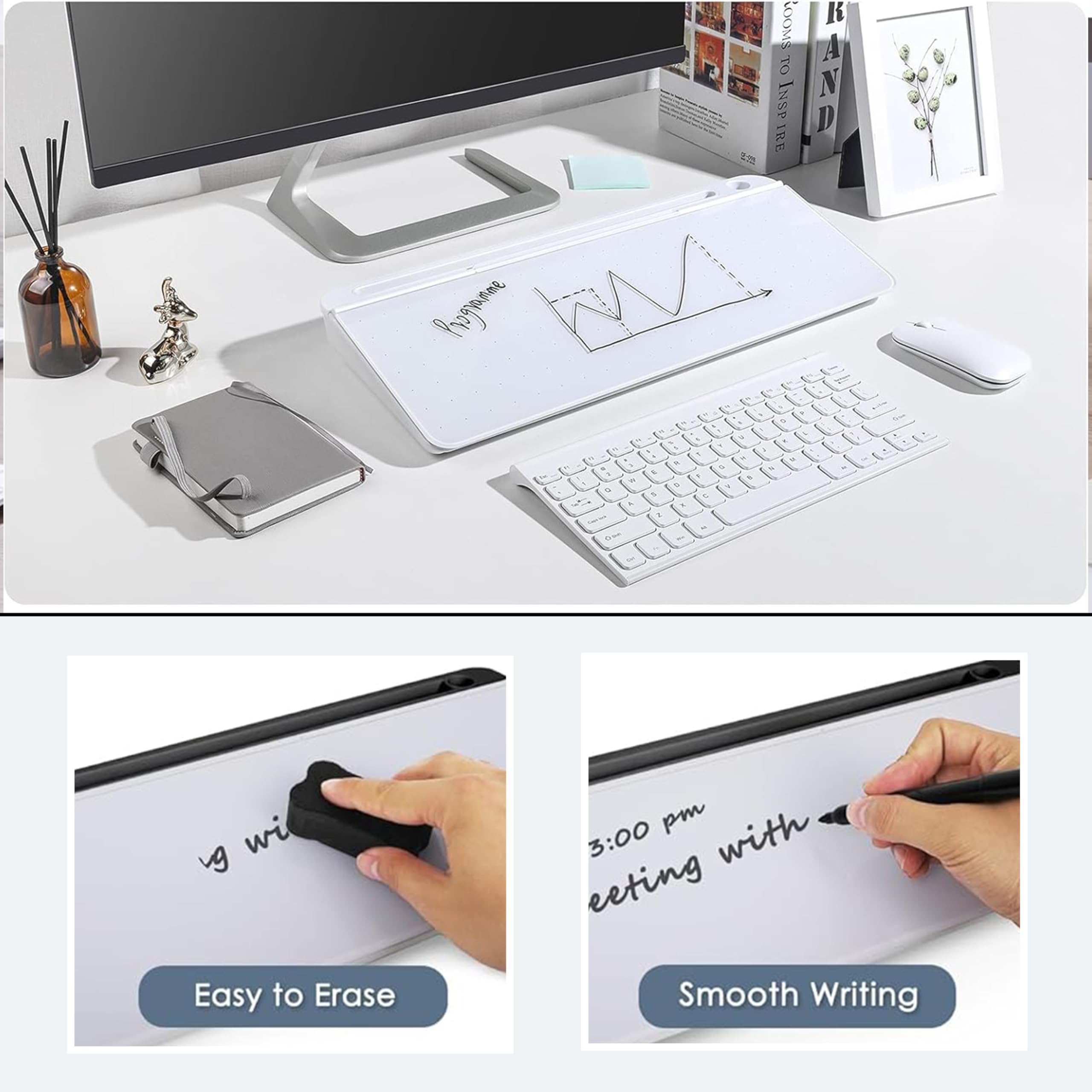 Eduway Schreibtisch-Whiteboard, perfekt für Schule, Büro und Zuhause, inklusive 1 Marker und 1 Radiergummi, trocken abwischbar, Schreibtisch-Whiteboard mit Schublade zur Aufbewahrung, ideal für