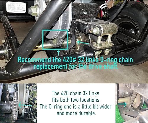 Miniatura 5 de QYMOTO Cadena de eje de transmisión KT196 mejorada con junta tórica Go Kart de 420 eslabones RO-32, cadena de rodillos sellados para Coleman