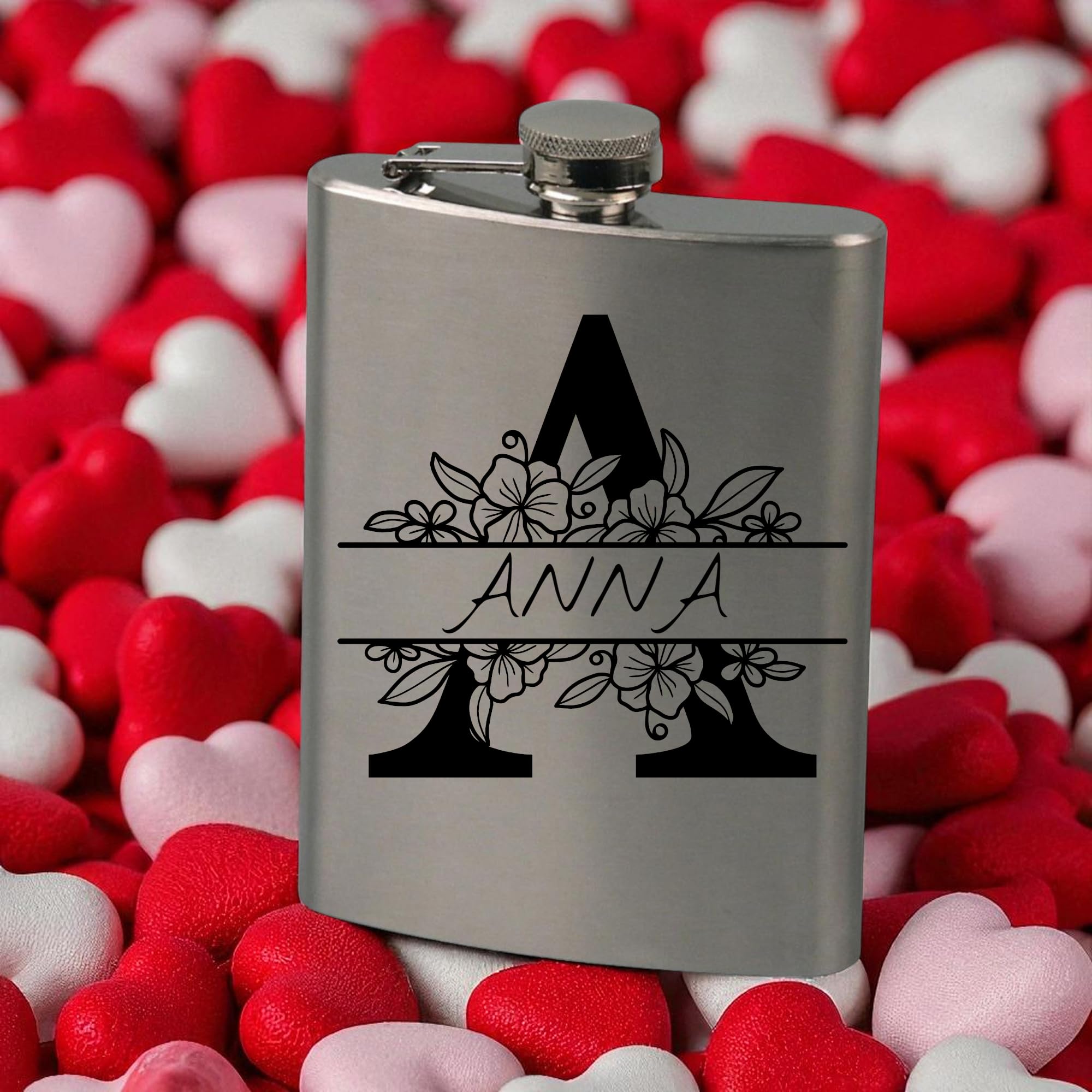 Flachmann mit Gravur, Personalisierte Geschenke Geburtstagsgeschenk für Männer Frauen Partner Freund Jahrestag Geschenk für Ihn Sie Männergeschenke Gadgets Geburtstagsgeschenke 240ml (Monogram)