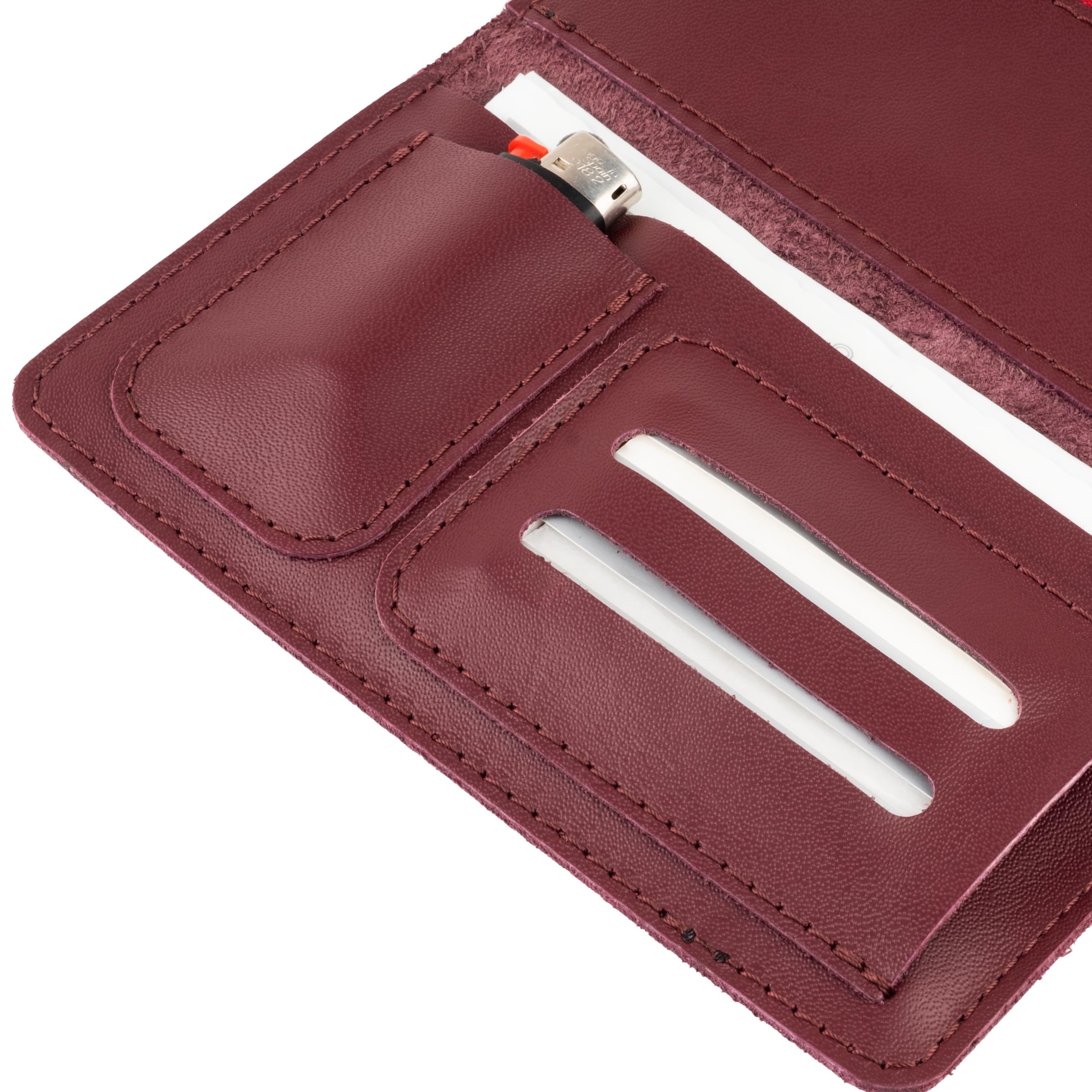 Portatabacco in Vera Pelle Personalizzabile con incisione - Astuccio con tasche e zip per tabacco, cartine e filtri - Regalo Made in Italy con scatola in metallo (Borgogna)