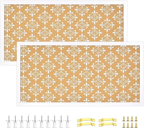 Tablero decorativo de corcho para paredes, tablero de anuncios con estampado floral blanco, tablero de visión con marco blanco para oficina,