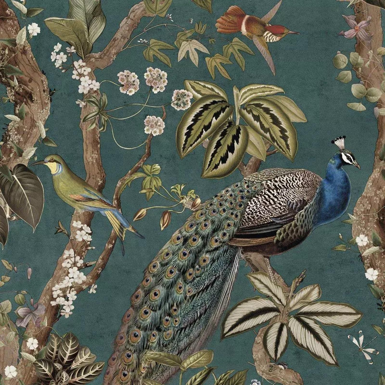 Holden Decor Peacock Woods Aqua Wallpaper - 64cm Pattern Match