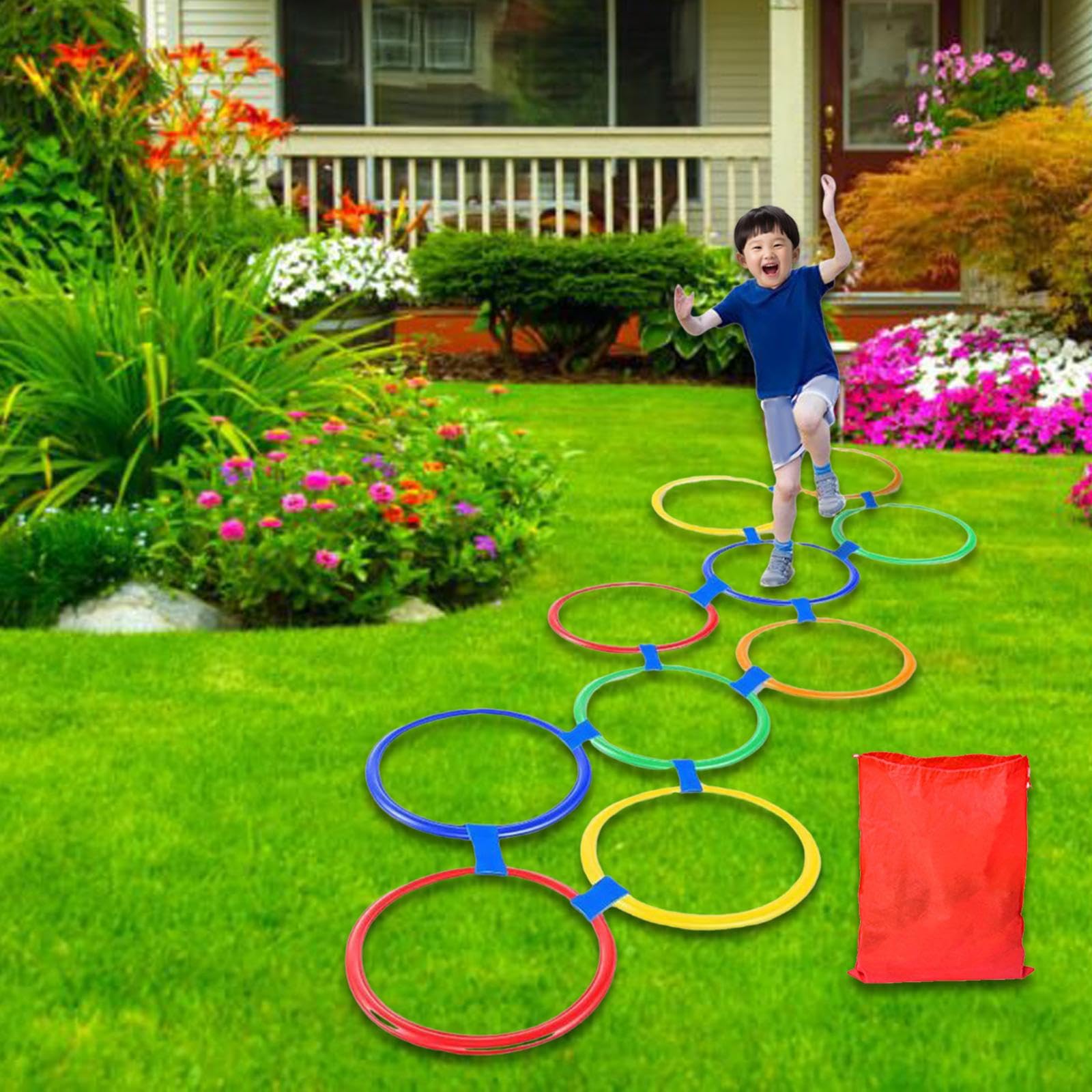 10 Pezzi Anelli per Campana, Cerchi per Campana creativi per Ragazzi e Ragazze, Set da Gioco per Saltare, Lancio di Sacchetti di Fagioli per Giardino, 28 Cm