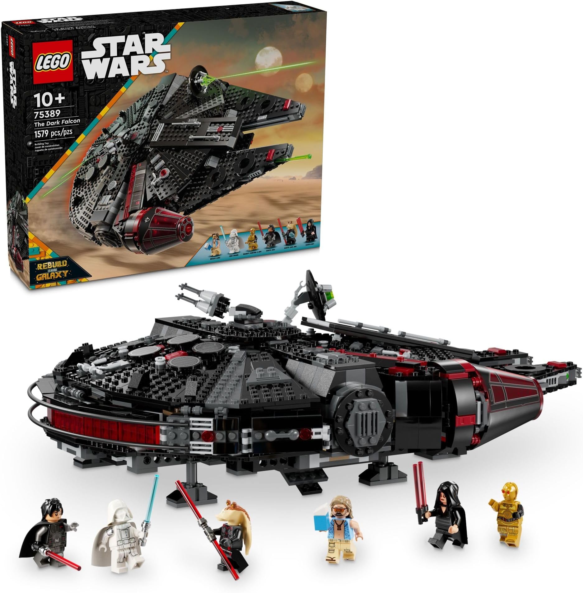 Star Wars The Dark Falcon Buildable Starship, Star Wars Toy Vehicle Set for Boys and Girls, Collectible Millenium Falcon Toy with 6 Star Wars Minifigures, Birthday Gift for Kids or Any Fan, 75389