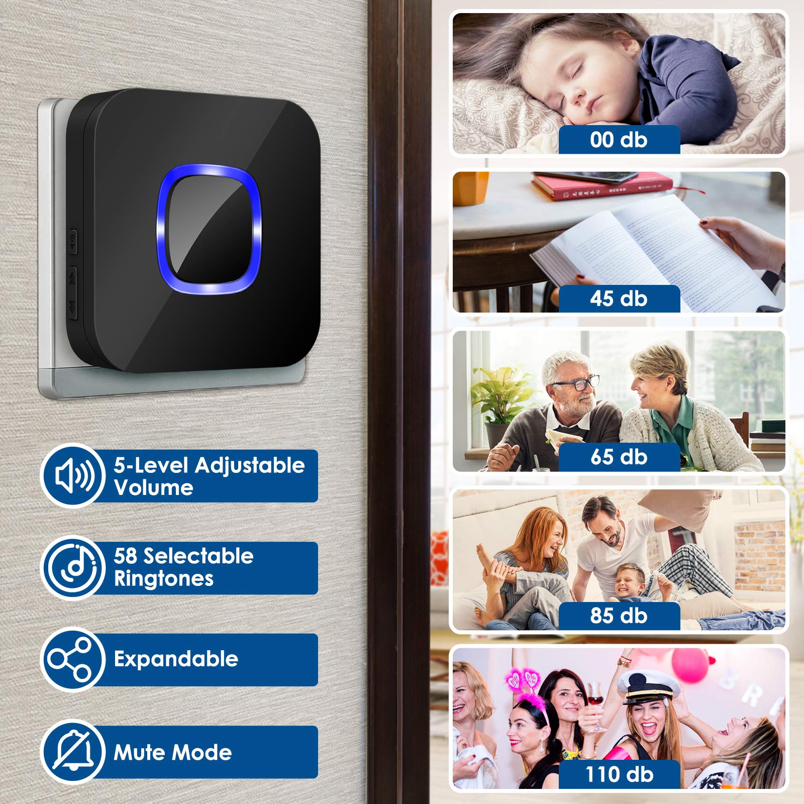 Wireless Doorbell, BITIWEND Battery Operated at 1000ft Long Range Plug