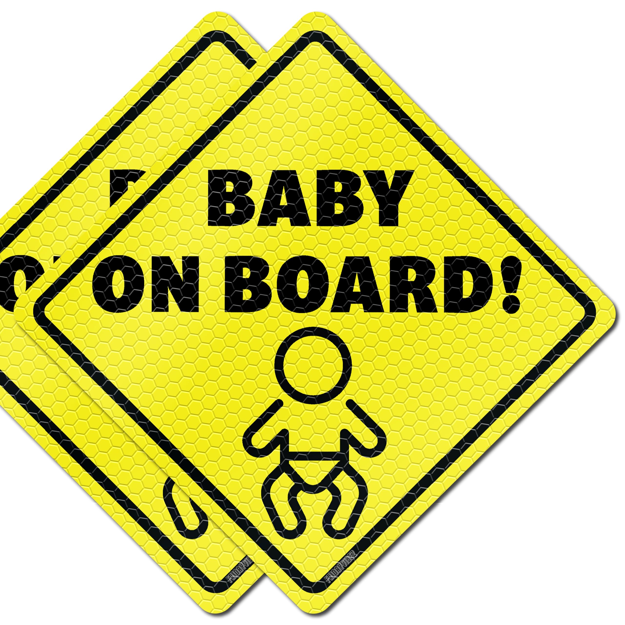 Baby On Board Signs for Cars - Reflective Magnet Sign for Bumper - 2 Pack, 5.5” by 5.5” - Magnetic Sticker Safety Signs, Cute Baby in Car Accessories