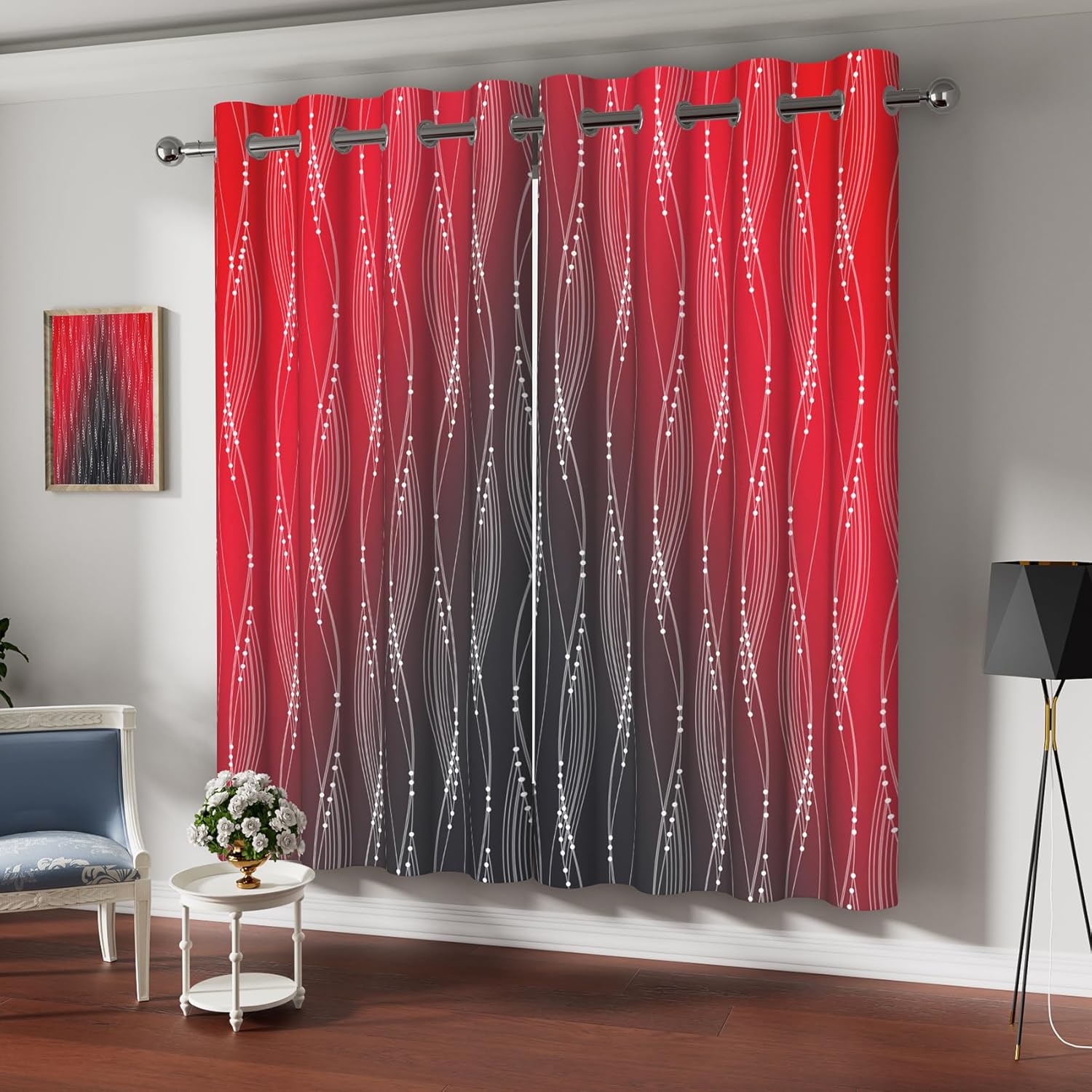 Red and Black Blackout Curtains Ombre Abstract Gradient Room Darkening Curtains 84 Inches Long Silver Striped Light Blocking Thermal Insulated for Living 2 Panels Set 52 X 84 Inch