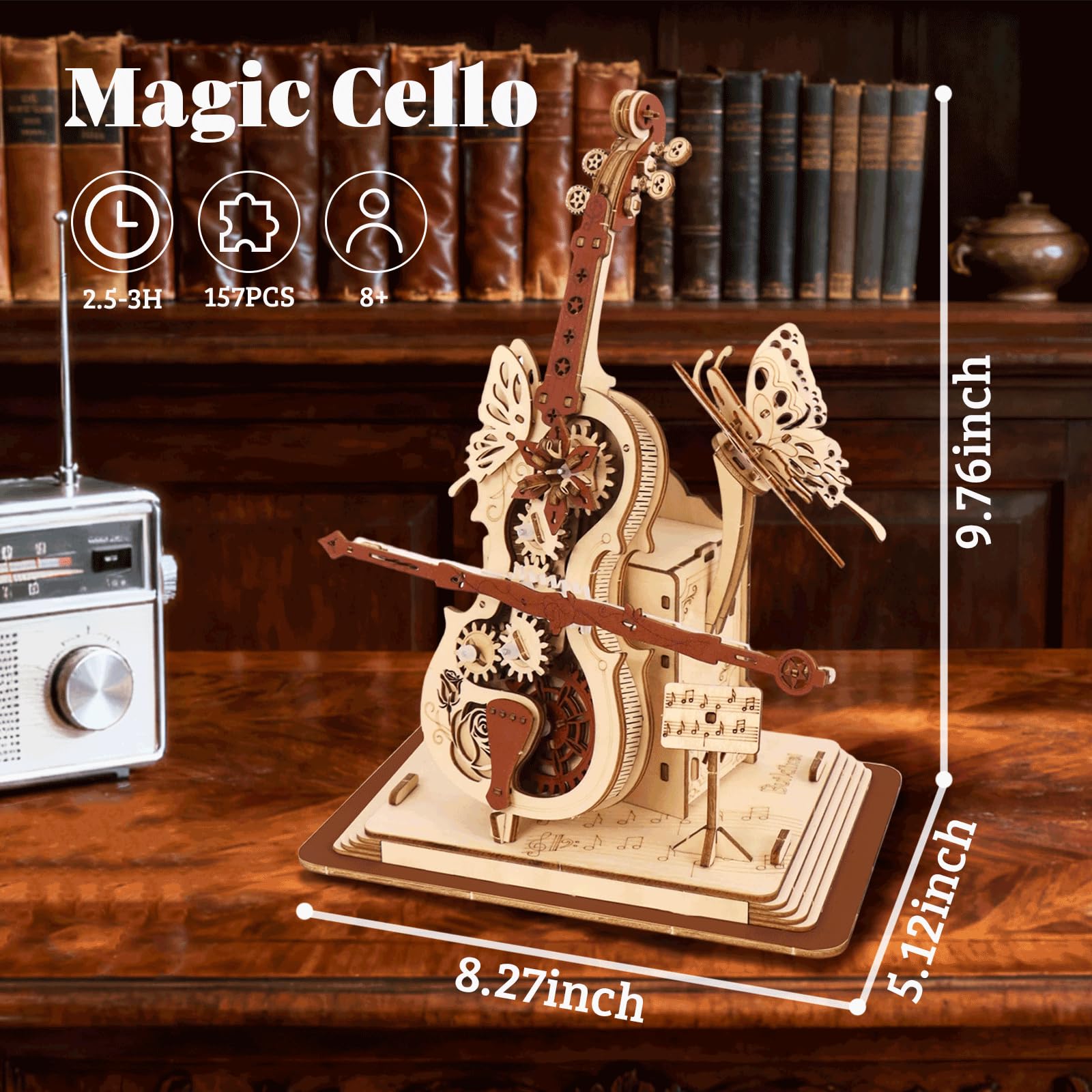 Rompecabezas de madera 3D para adultos, kits de caja de música de madera, kits de modelo de madera de violonchelo para adultos, regalo para hombres y mujeres, pasatiempo para adultos (violonchelo