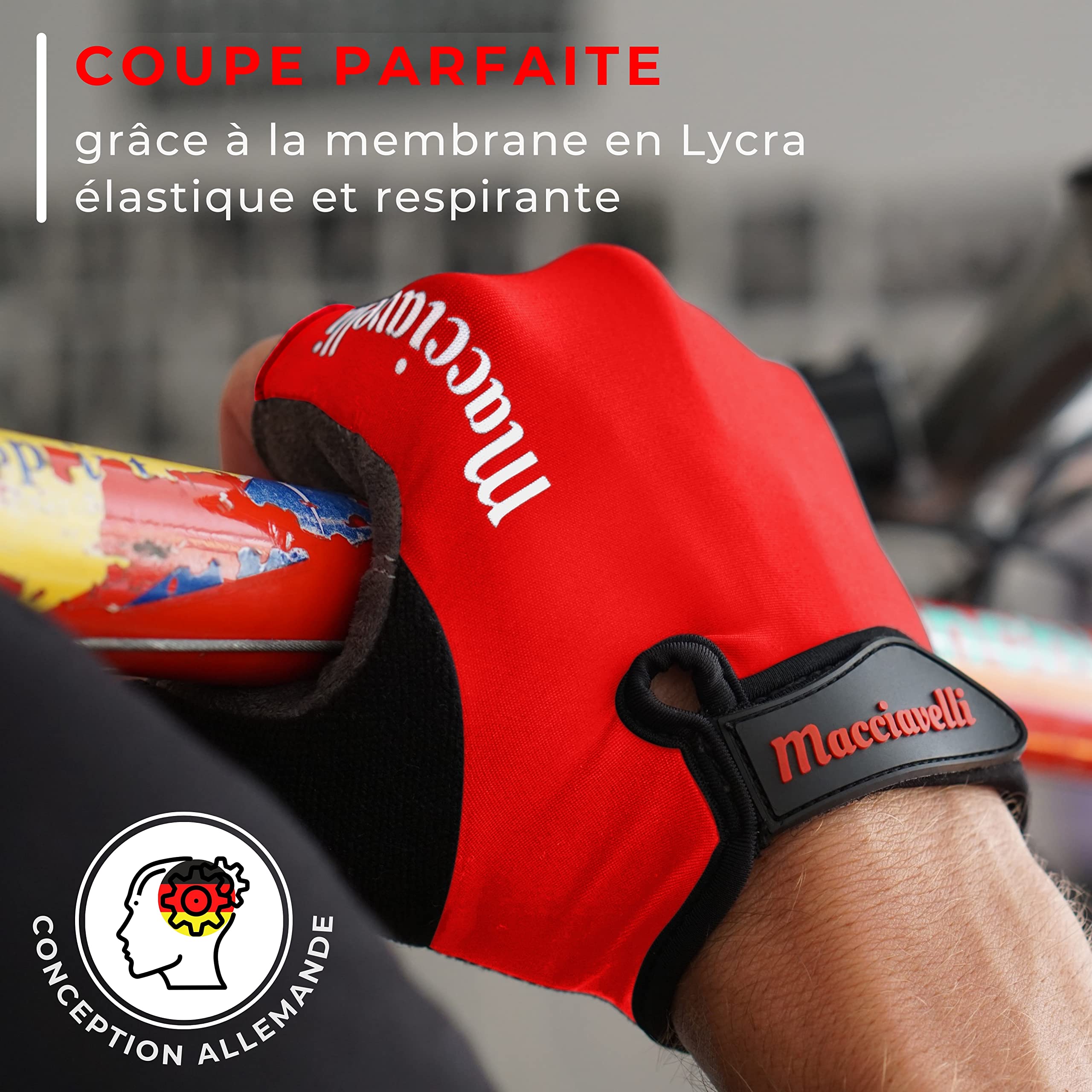 MACCIAVELLI® Gants de Cyclisme Homme Femme – Gant Vélo VTT – Demi Doigt