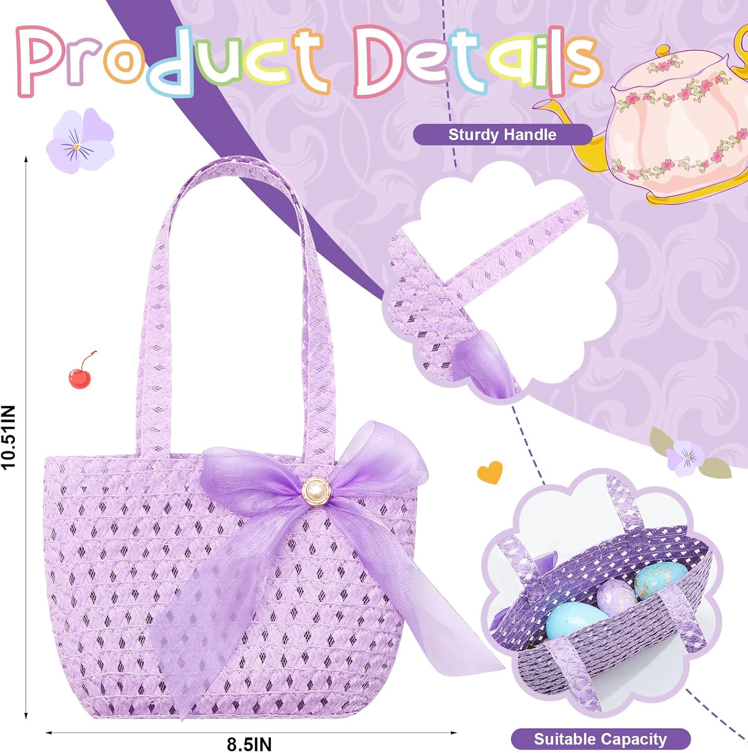 Zhanmai 6 Pcs Girls Tea Party Hats Accessories Set Kids Tea Party Bonnets Hats and Gloves Purses for Girls Dress up Favors - Image 2