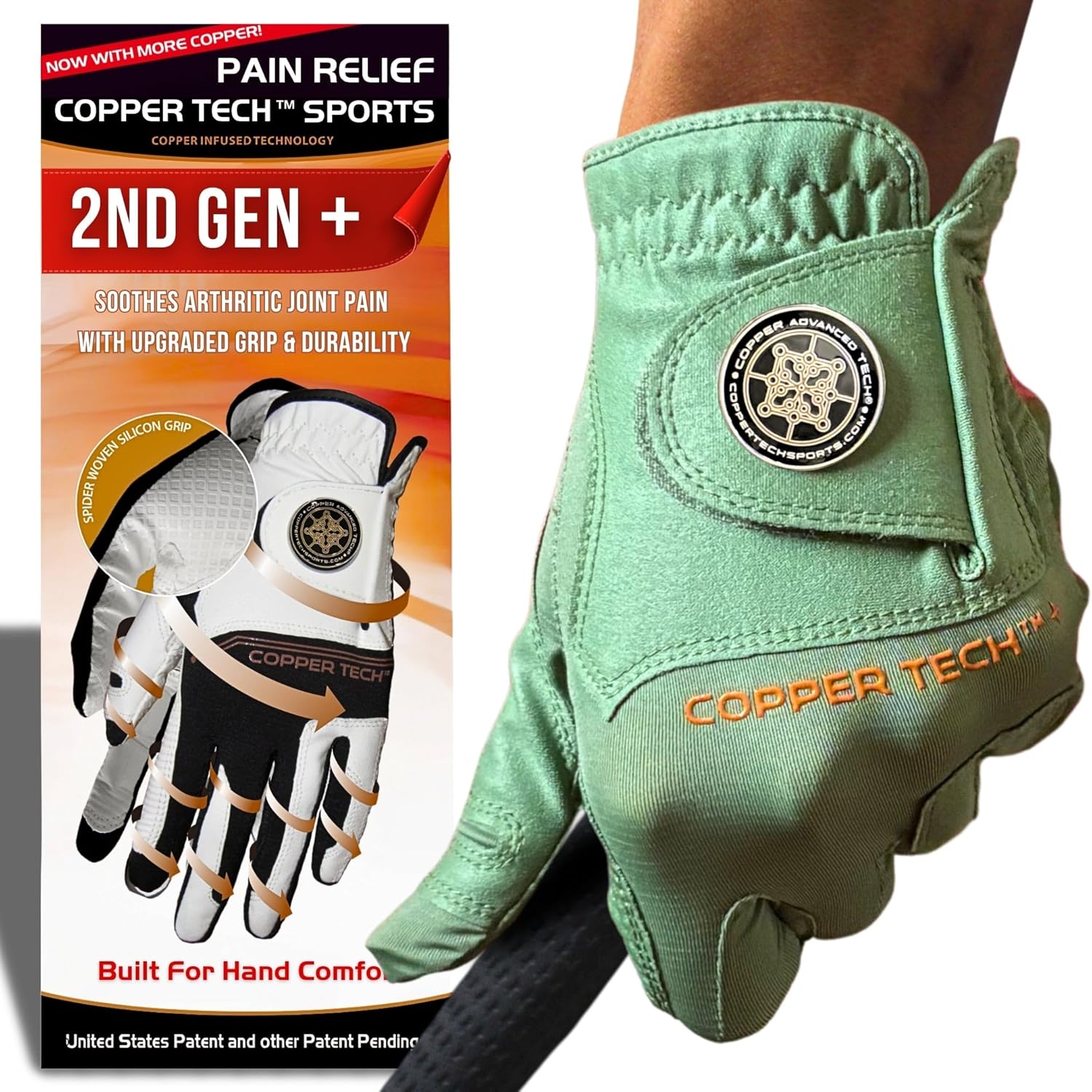 Copper Tech Plus Golf Gloves Men Right Handed Golfer or Left Handed Golfer (2nd Gen) | Copper Compression Joint Support Golf Glove