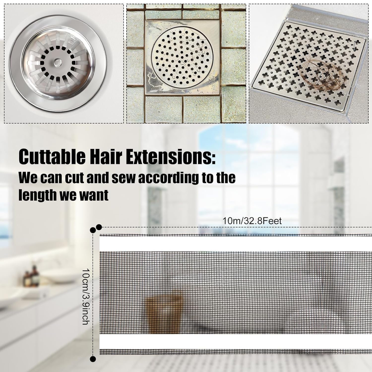 ORBITORA Drain Strainer Floor Drain Sticker Roll | Hair Mesh Stickers Anti-Blocking Drain Strainer | Reusable and Versatile Drain Cover for Bathroom, Laundry, Bathtub, Washbasin (12 CM) 1