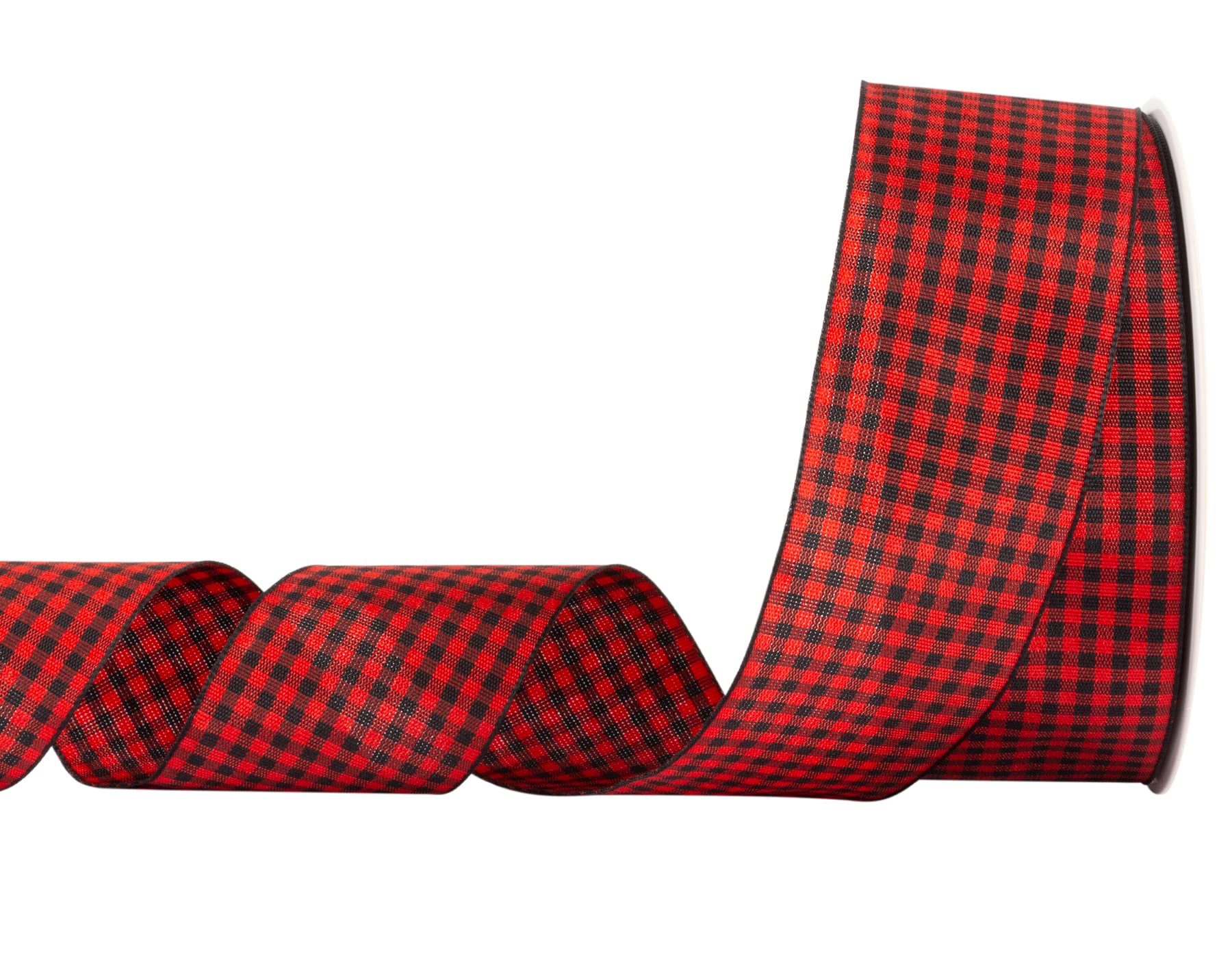 AVANAVA Gingham Ribbon 40mm Plaid Polyester Check Woven Ribbon for Crafts Gifting and Wedding (22 Meters-Roll, Red Black)