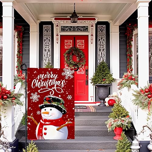 Miniatura 2 de Bandera de jardín de Navidad con diseño de muñeco de nieve de invierno, bandera de jardín con copos de nieve, bandera de patio de doble cara para