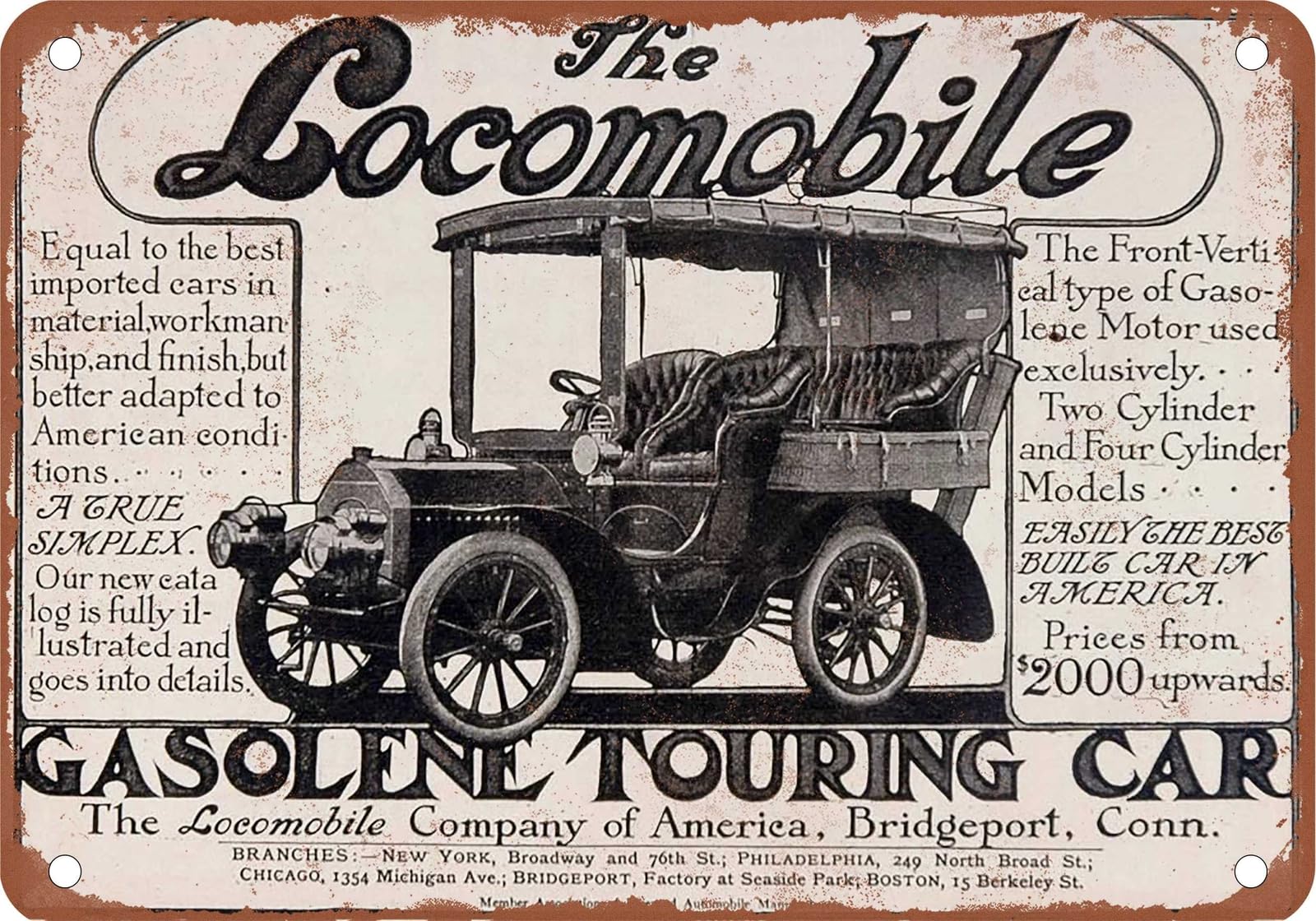 METAL SIGN - 1904 Locomobile Vintage Ad 01 - Old Retro Rusty Look home decor