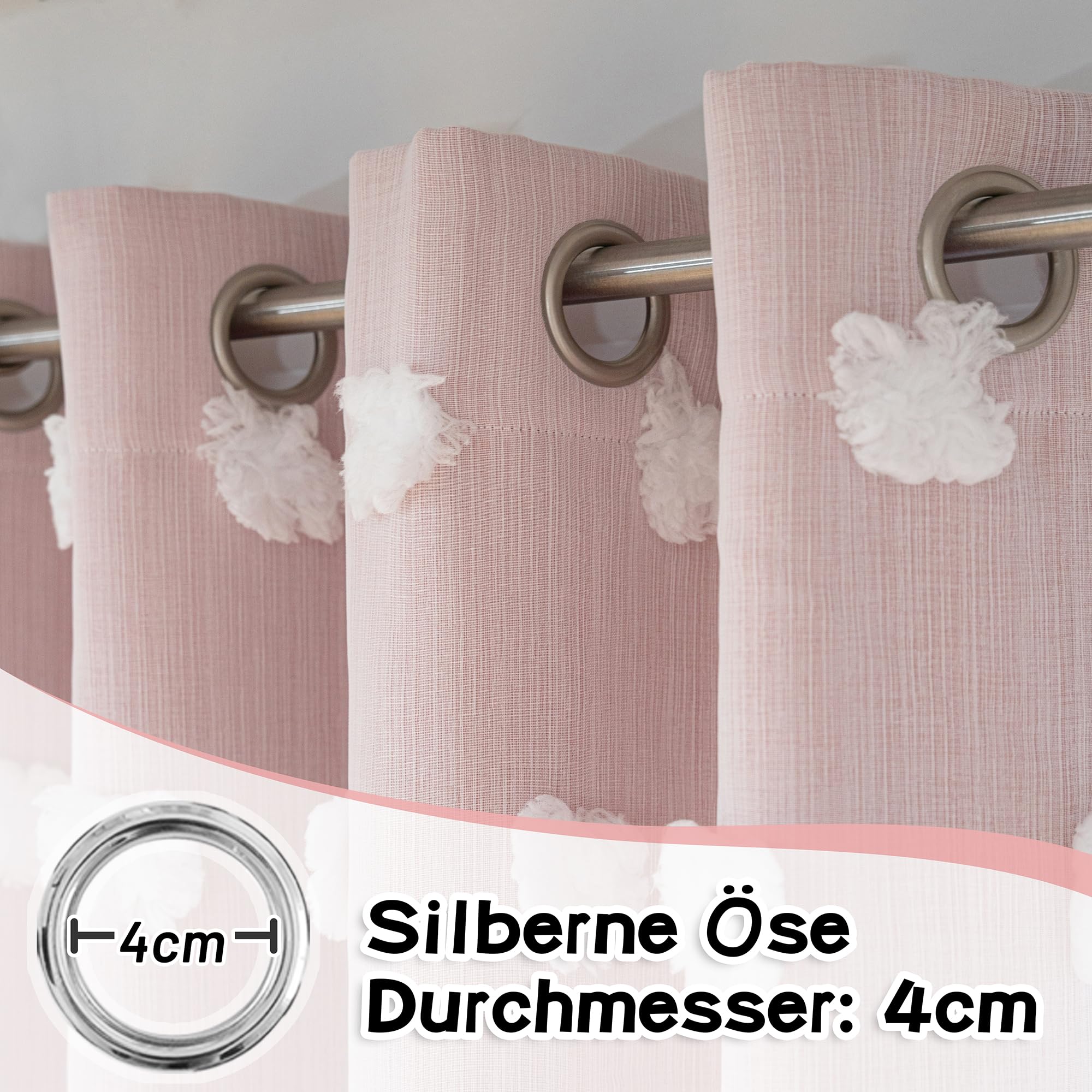 MYSKY HOME Gardinen Kinderzimmer Mädchen Verdunkelungsvorhang 2er Set Vorhänge mit Ösen Weiß Gaze Doppellagige Modern Gardine Kurz Wohnzimmer Verdunkelung Vorhang, H 160 x B 132 cm, Rosa