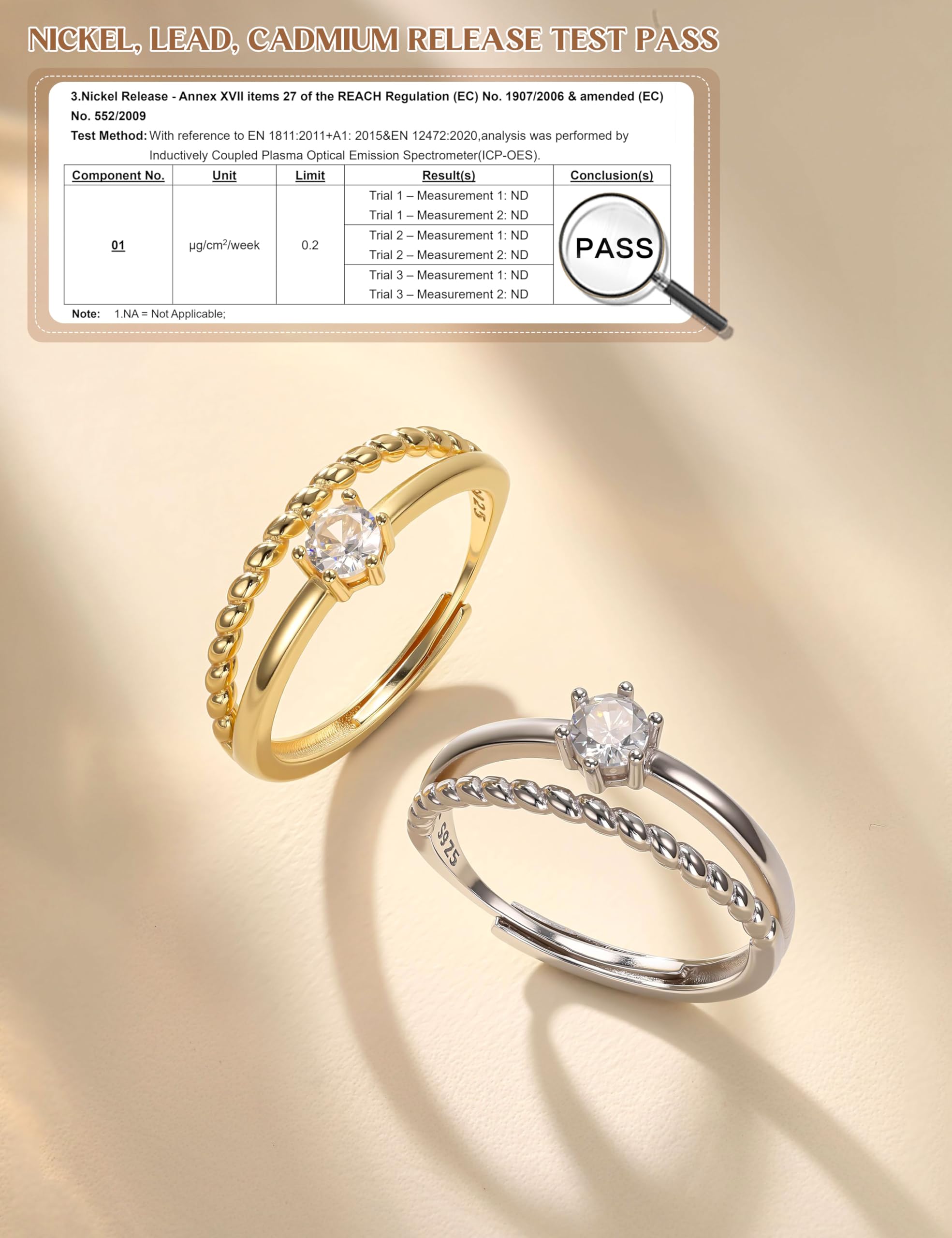 HMJGDHX 925 Sterling Silber Ring für Damen, Verlobungsring, Verstellbarer Zirkonia, Daumenringe, Hochzeit, Ewigkeit, Versprechensringe, Jahrestag, Schmuck, Geschenk (Silber/Gold)