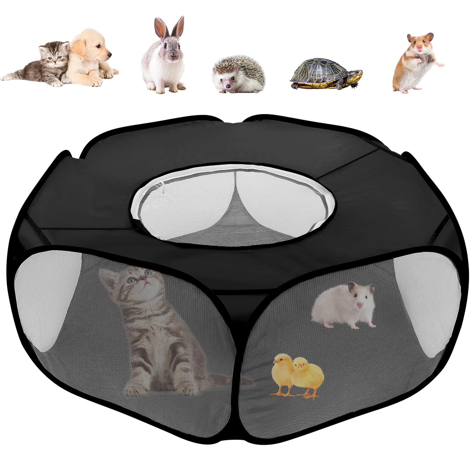 Small Animal Playpens with Top Cover, Foldable Breathable Small Pets Cage Tent Outdoor Indoor Portable Play Pen for Guinea Pig Hedgehog Hamster Cat