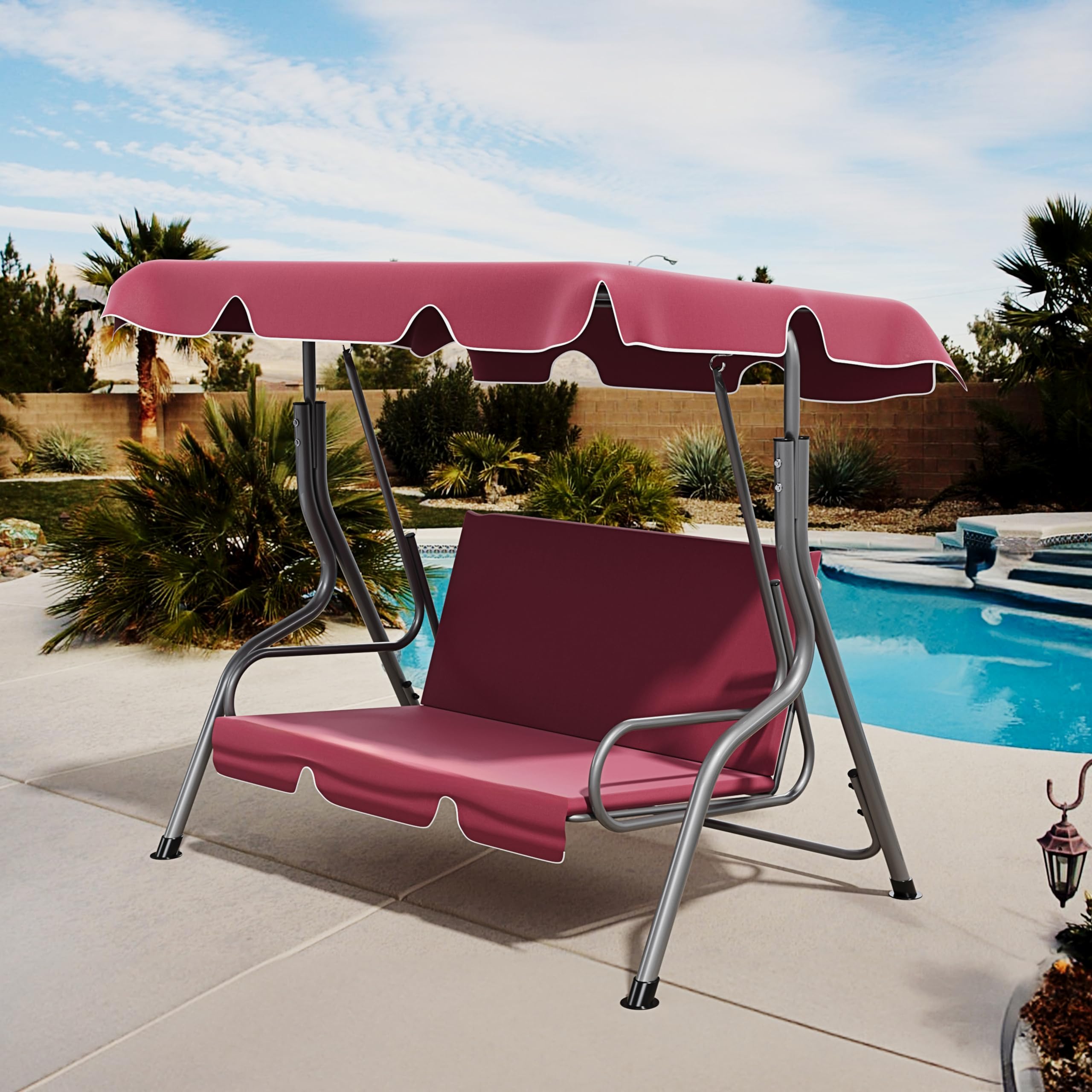 Arreditaly Dondolo 3 Posti Con Tettuccio Parasole Regolabile Cuscini Imbottiti Struttura Robusta In Acciaio Verniciato Da Esterno Giardino Balcone Terrazzo Piscina 170 x 110 x 153 Cm (Rosso Bordeaux)