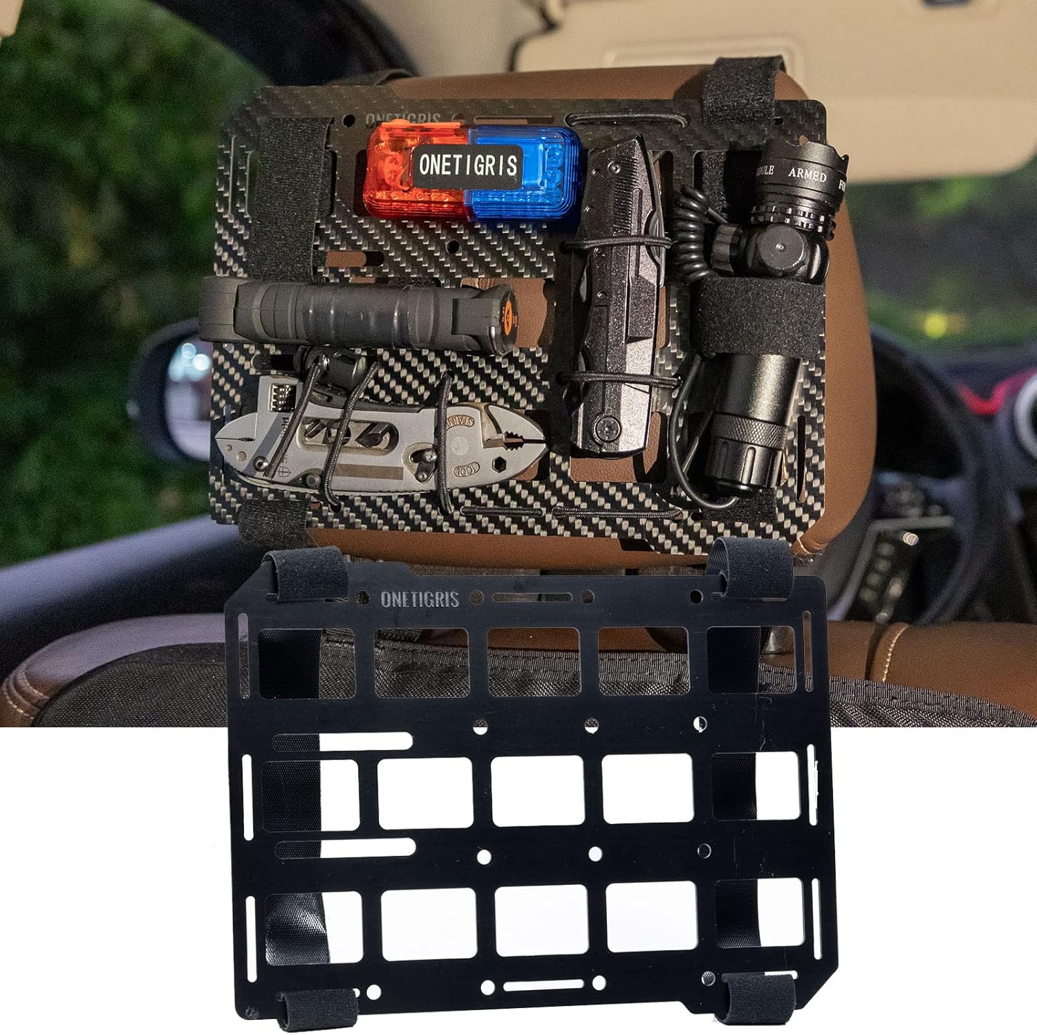 Amazon 車用ヘッドレストカバー ユニバーサルヘッドレストパネル 車用シートバックオーガナイザー タクティカル