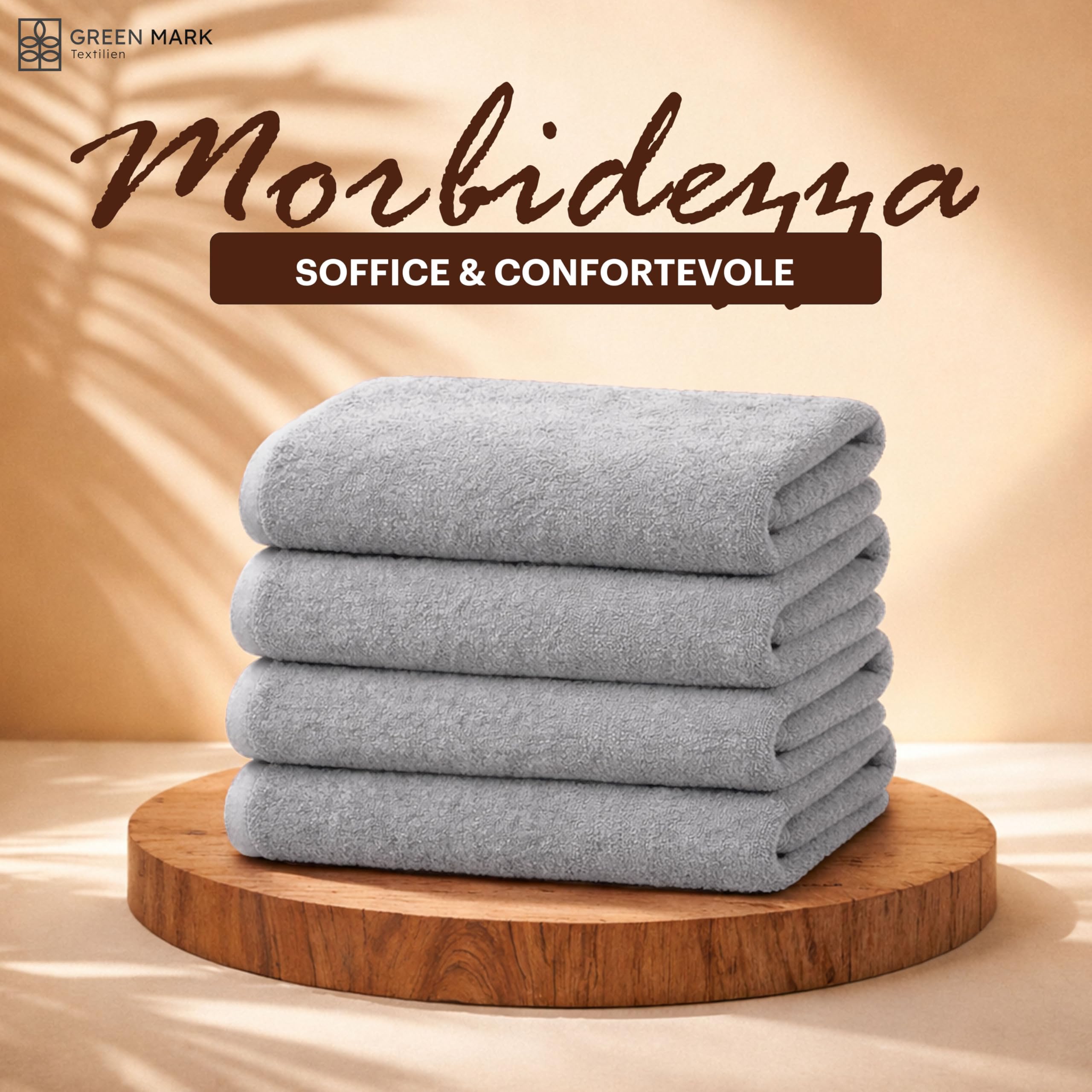 NatureMark Set da 4 teli doccia – teli doccia morbidi e assorbenti in 100% cotone, adatti all’uso quotidiano – Grigio Argento, 70x140 cm