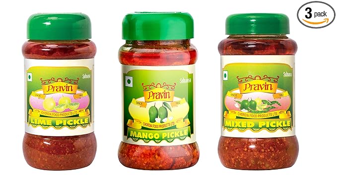 Pravin Pickles Combo of 3 Jar (Mango Pickle 500g, Mix Pickle 500g, Lime Pickle 500g) 1.5 Kg