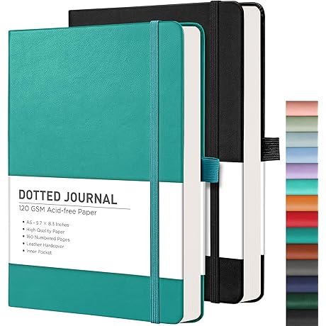 RETTACY Bullet Dotted Journal 2 Pack: A5 Size Dot Grid Notebook with...
