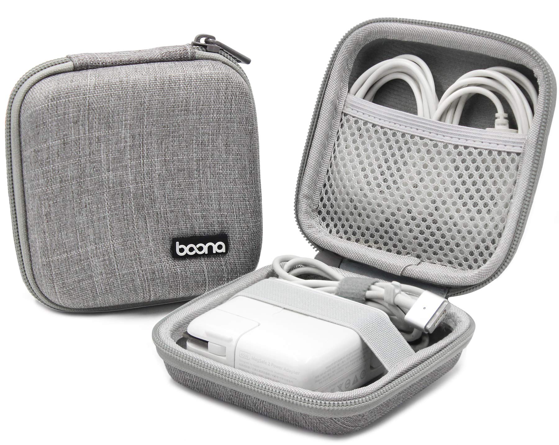 BOONA MacBook Power Adapter Exclusive Organizer Case, Hard Shell Portable Electronics Accessories Travel Storage Carrying Bag for Laptop, Gadgets, Cables, Cords, USB Drives, Earphones - Small, Grey