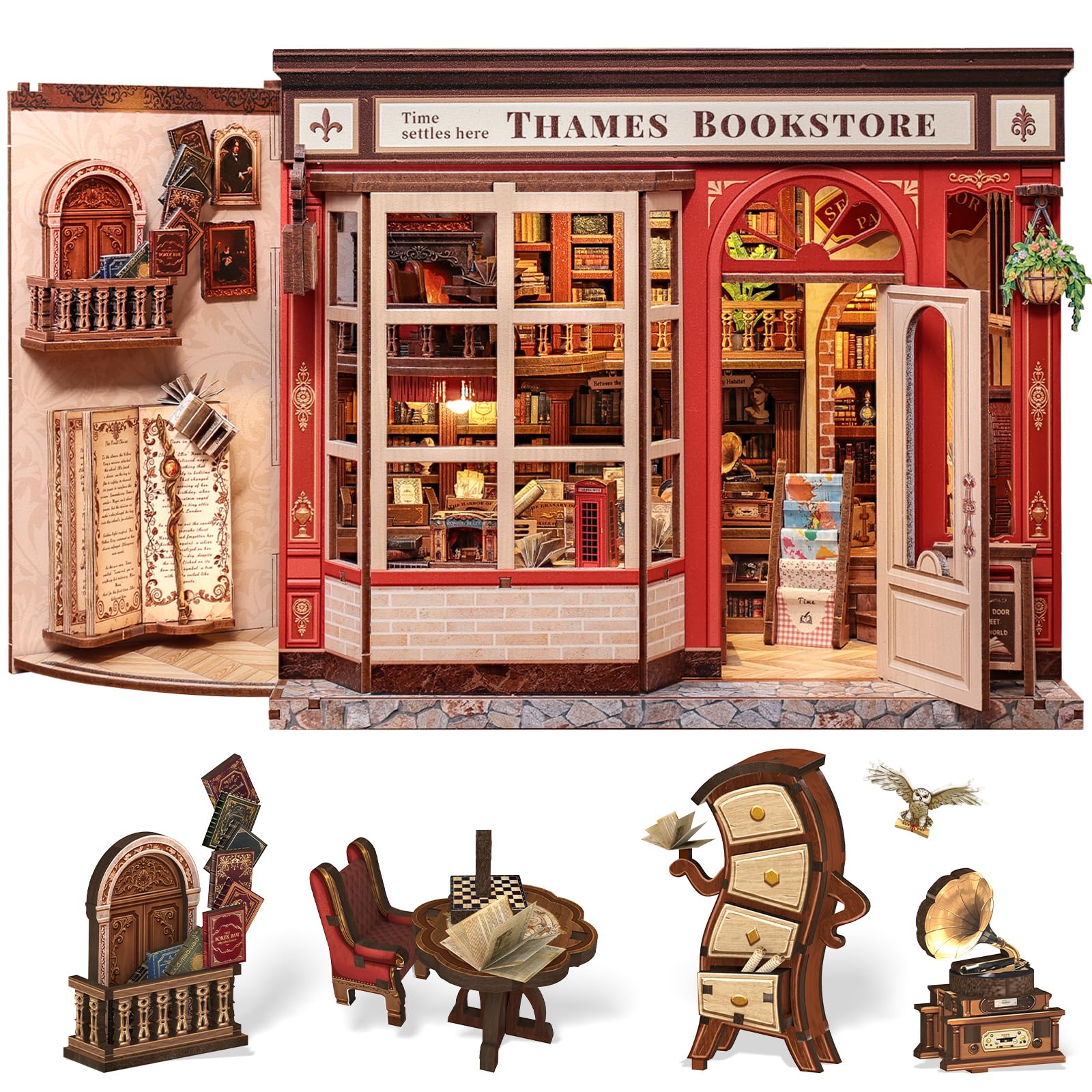 Cutefun Book Nook - Kit DIY casa delle bambole in miniatura, kit per adulti e Decorare per la casa e gli scaffali, il miglior regalo per adolescenti e adulti (THAMES BOOKSTORE)