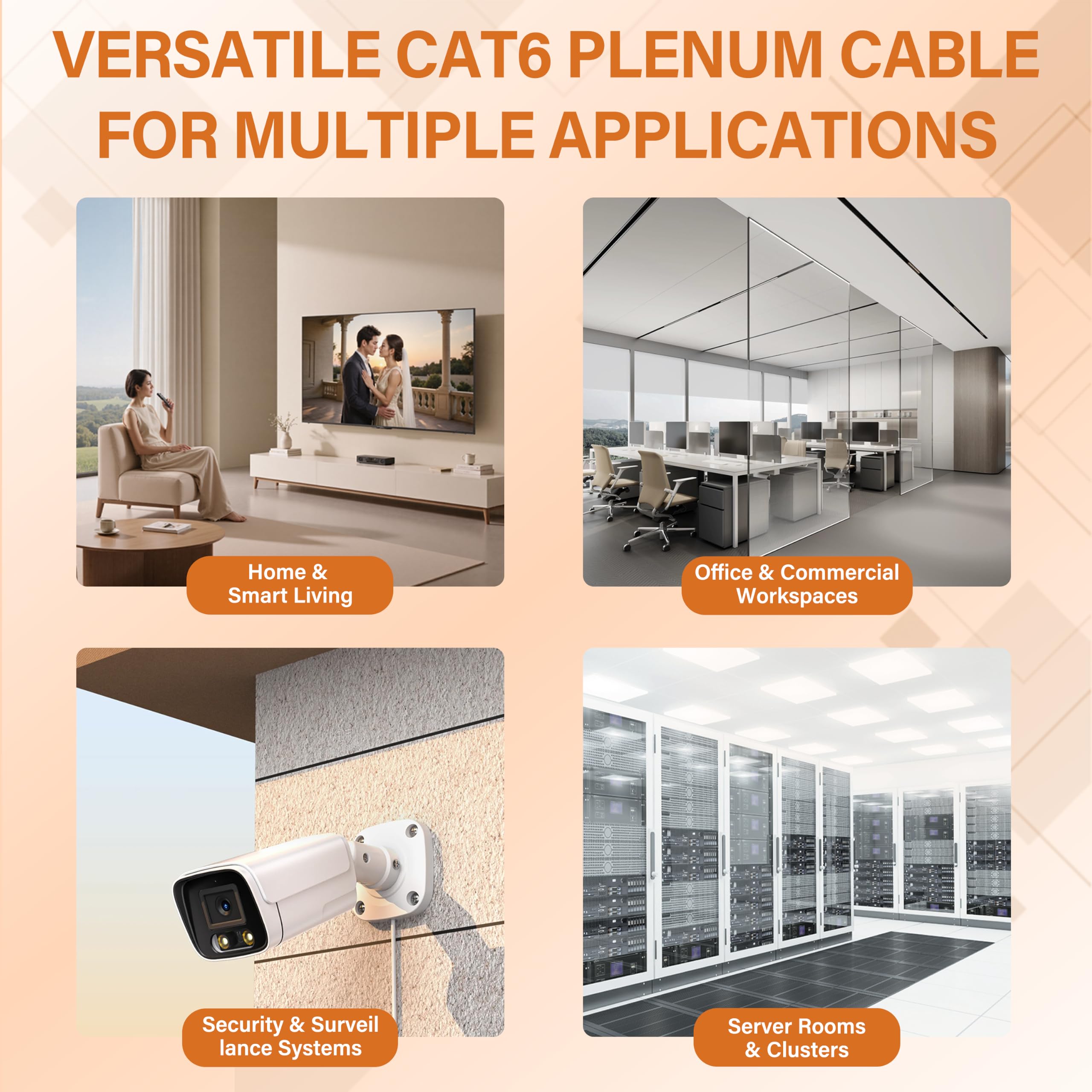 Cavo Plenum Cat6, 304,8 m, 23 AWG, UTP 550 MHz, 10 Gbps, certificato DSX-8000, cavo Internet nominale per parete, sepoltura diretta, bobina senza grovigli, cavo LAN Cat6/Cat5E sfuso per casa