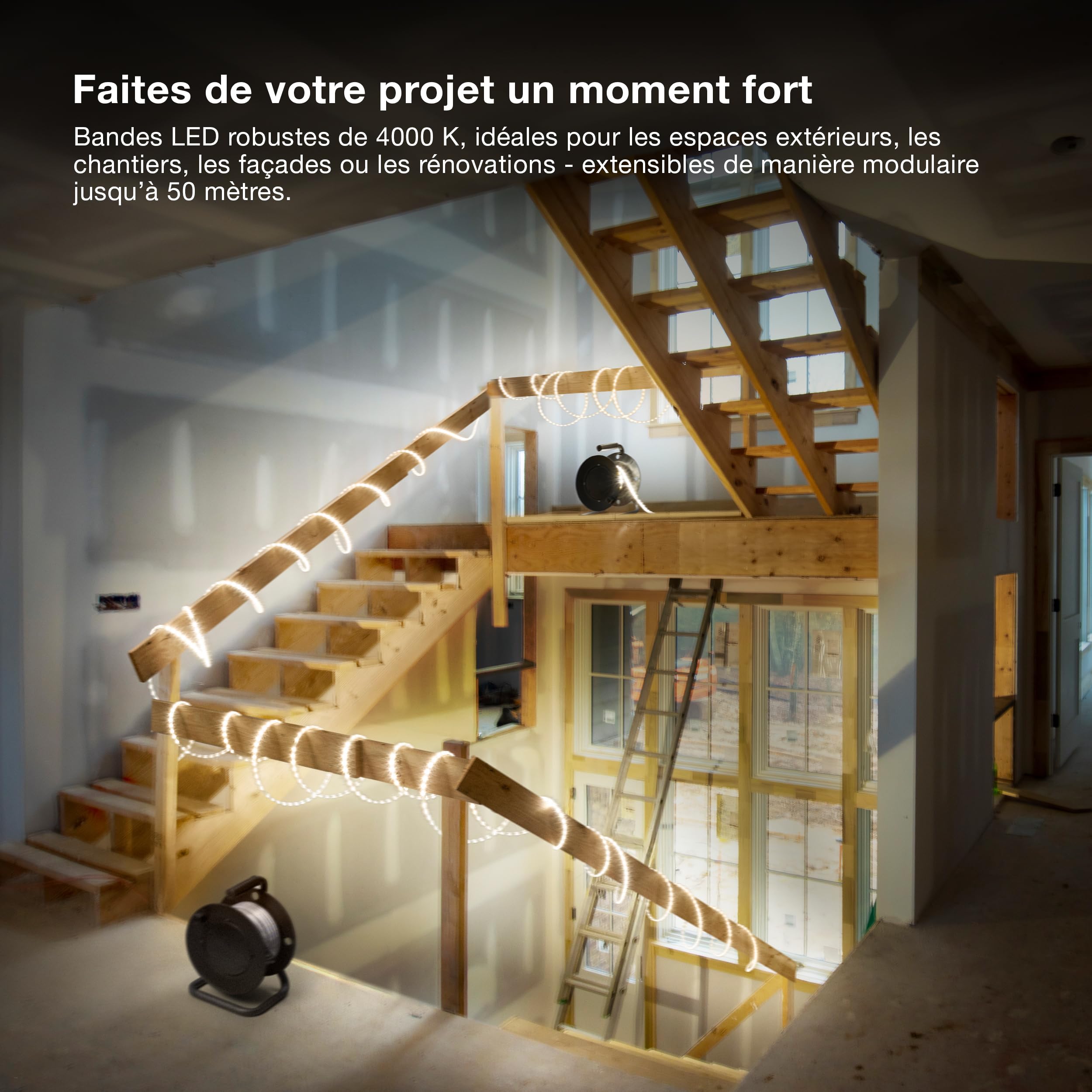 Osram Outdoor Flex Ruban LED 10M IP65, blanc froid, extensible jusqu'à 50 m, avec enrouleur, accessoires de montage, câble de connexion
