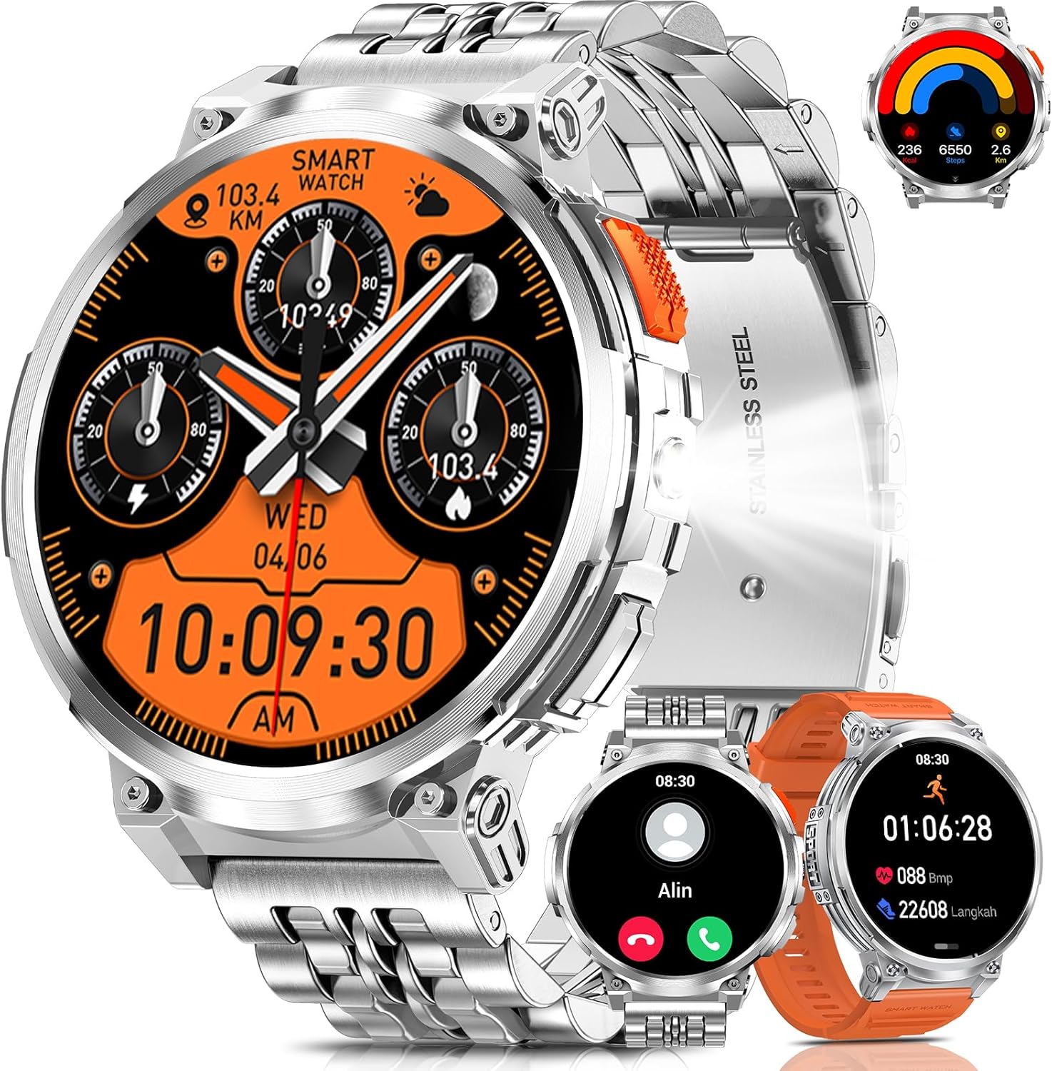 Military Smart Watches for Men with Bluetooth Call, 1.85" HD Screen Waterproof smartwatch with Flashlight, 114 Sport Modes, 730mAh Heart Rate/SpO2/Sleep Monitor Fitness Tracker for iOS Android