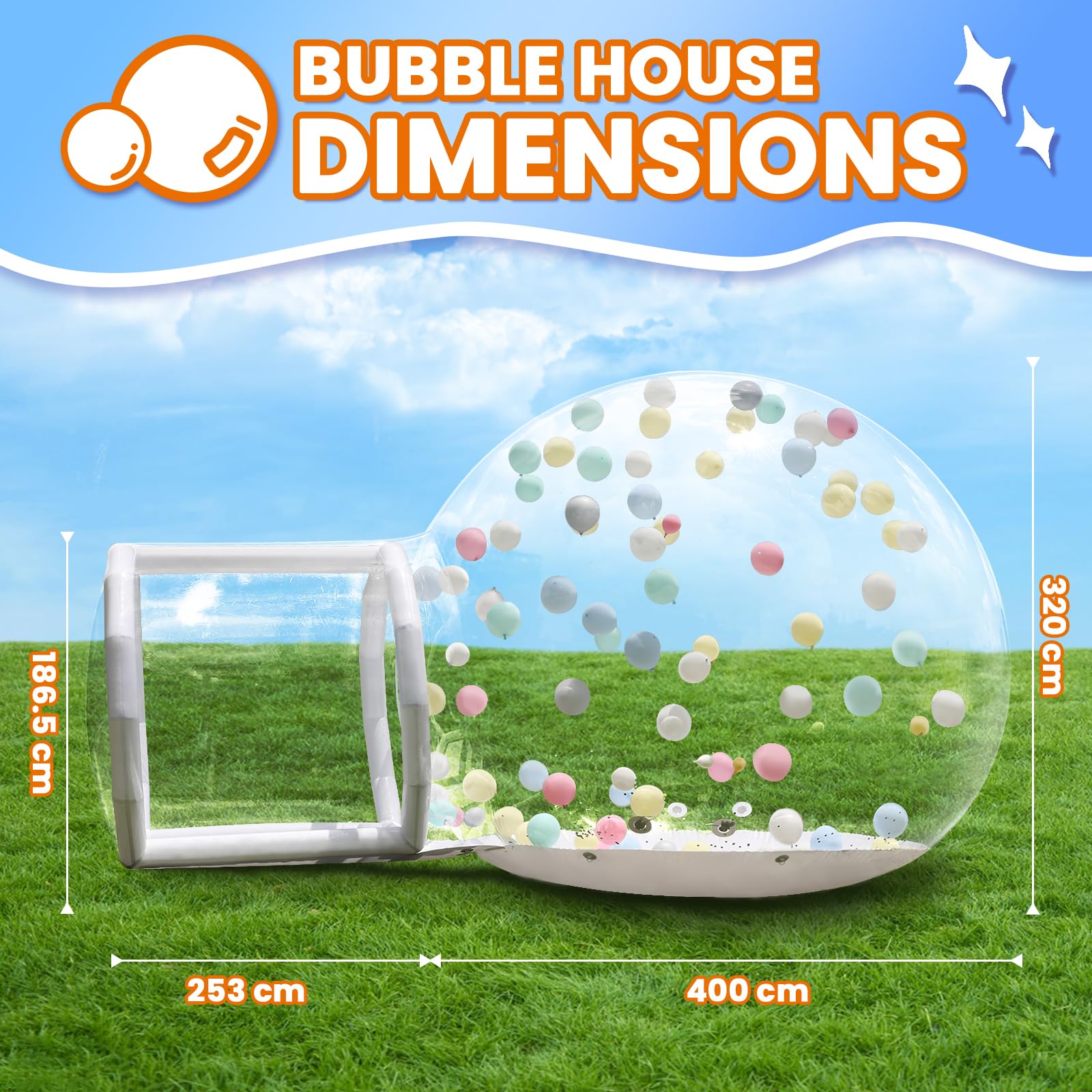 Aufblasbares Blasenhaus, Aufblasbares Bubble House Dome mit Gebläse & Pumpe, Wasserdichtes Gartenzelt aus PVC in Kommerzieller Qualität für Hochzeiten, Camping, Party (400cm/Weiß)