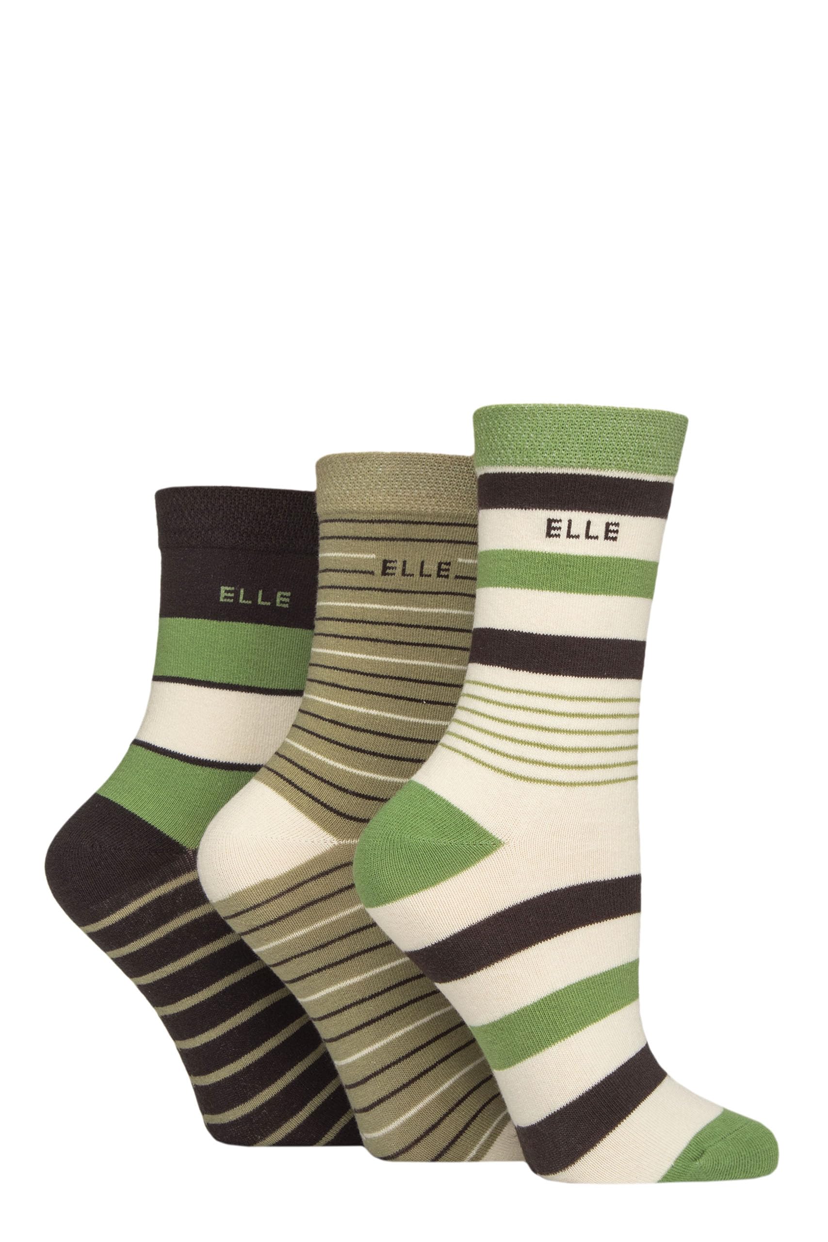 ELLE Women's Soft Cotton Socks - Plain, Striped and Patterned with Hand Linked Toes Multipack of 3 Pairs Size 4-8 (UK, Numeric, 4, 8, Regular, Regular, Striped Forager)