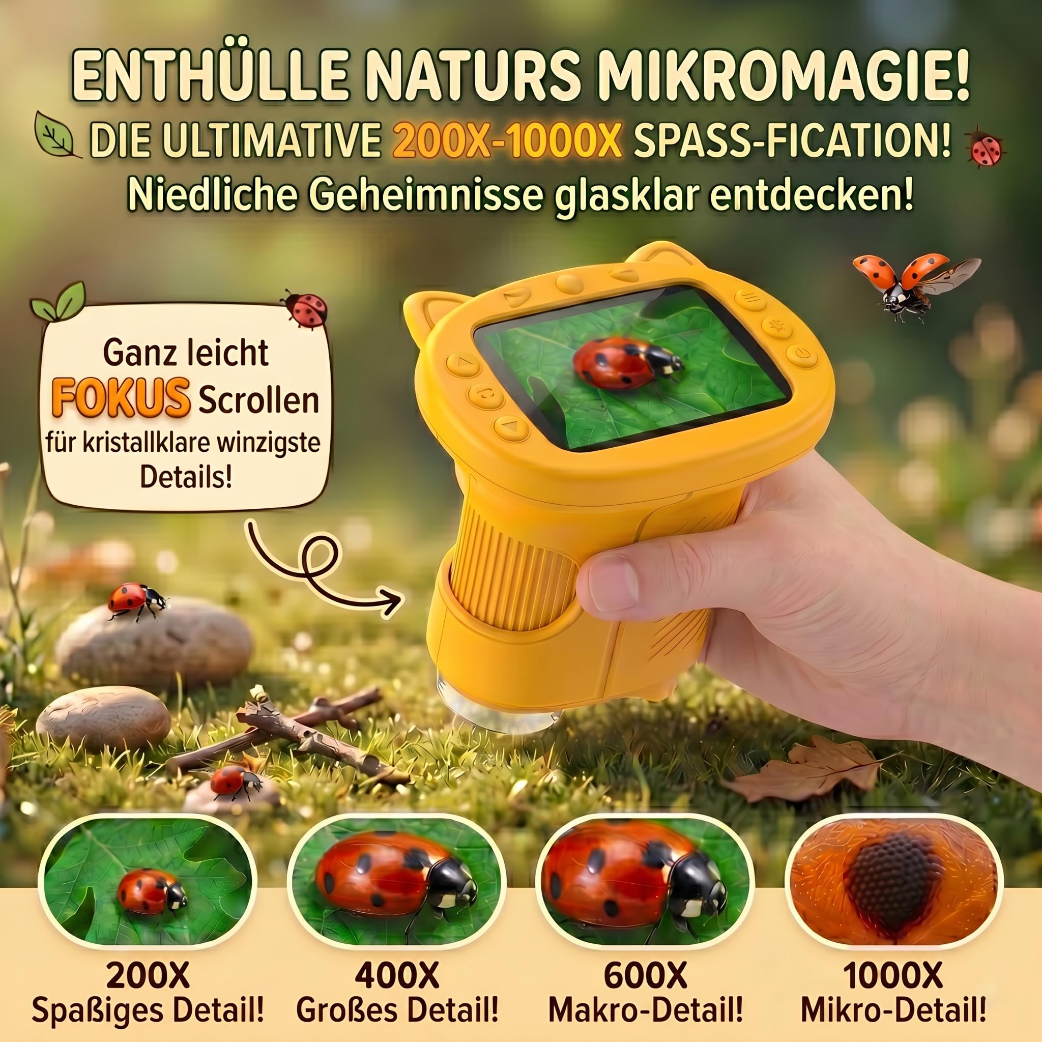 Mikroskop für Kinder, Digitales 4K Taschenmikroskop mit 2,4" IPS Display 1000X Vergrößerung, Elektronische Lupe 8 LED Foto Video, Mint Spielzeug Geburtstagsgeschenk Jungen Mädchen 3-12 Jahre