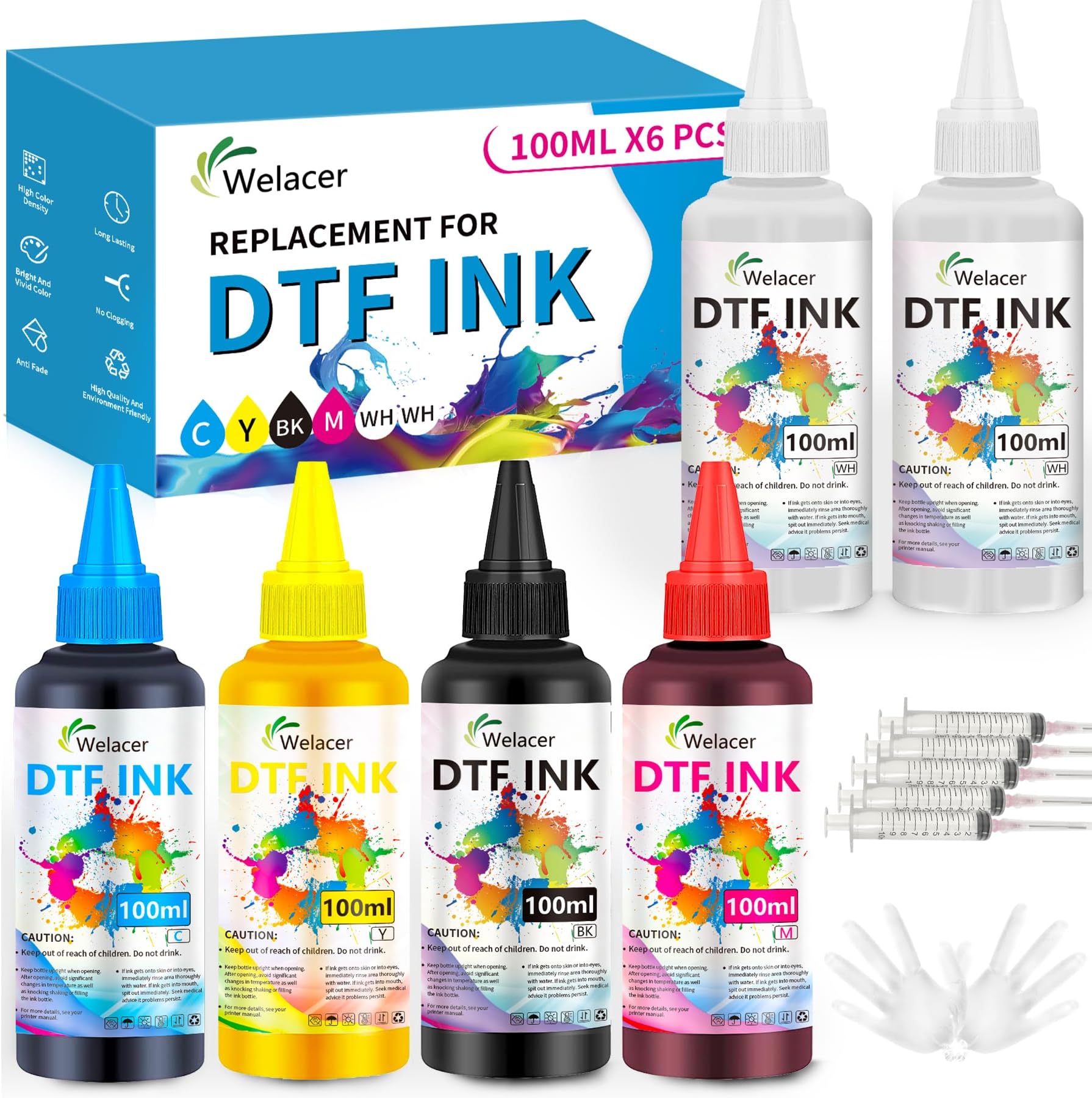 DTF Ink for ET-8550, ET-2850 L1800, R1390, I3200, XP600, XP-15000, DX5 DX7, TX800, L800, 1430, P400, 6x100ml Heat Transfer Ink Conversion Kit Refill for All DTF Printers,for DTF Film