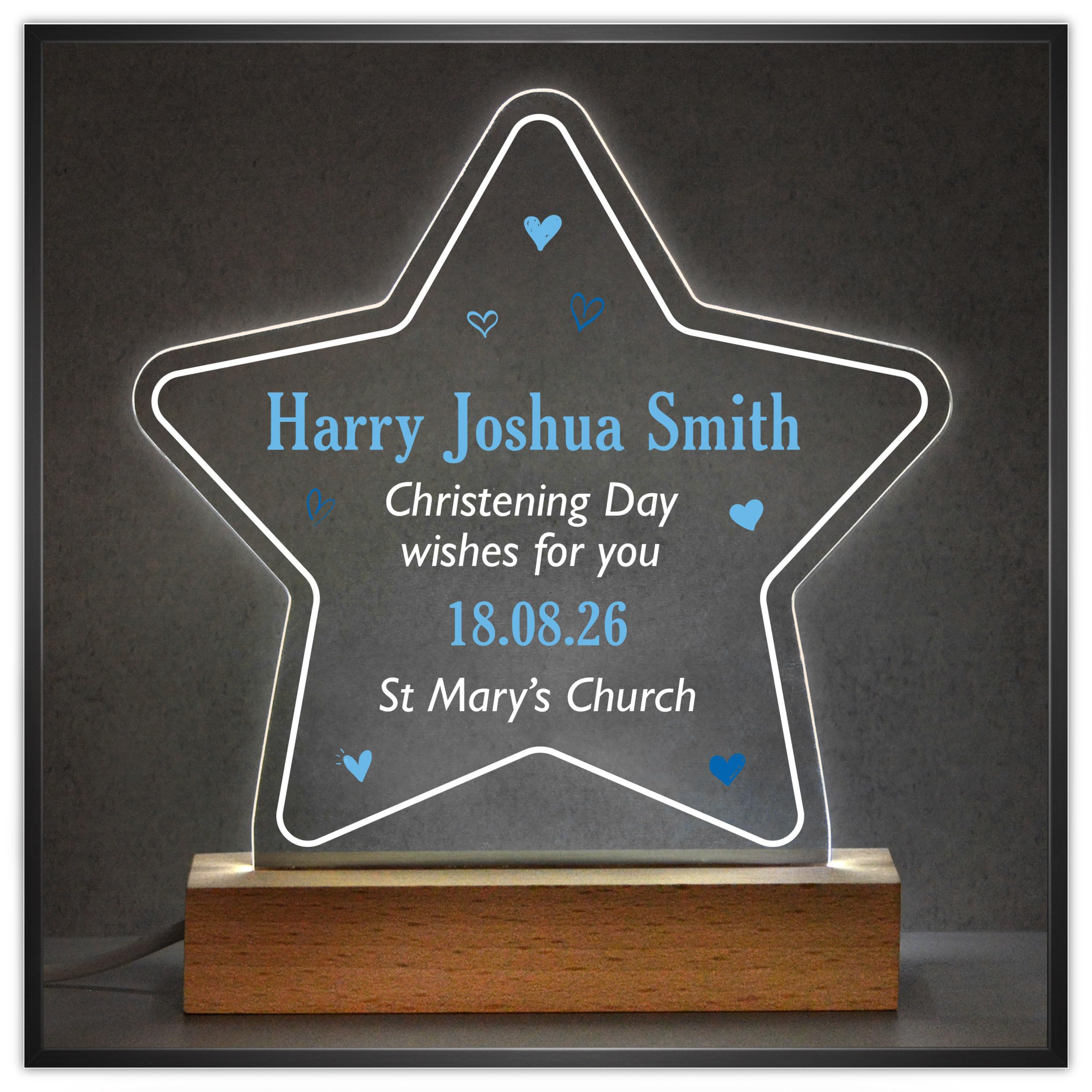 Personalised Christening Gifts for Boys, Boys Star Night Light, Christening Gifts from Godparents Godmother Godfather, Boys Nursery Light, Christening Keepsake