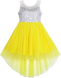 Sunny Fashion Girls Dress High Low Sequin Sleeveless Tulle Party 6-14Y