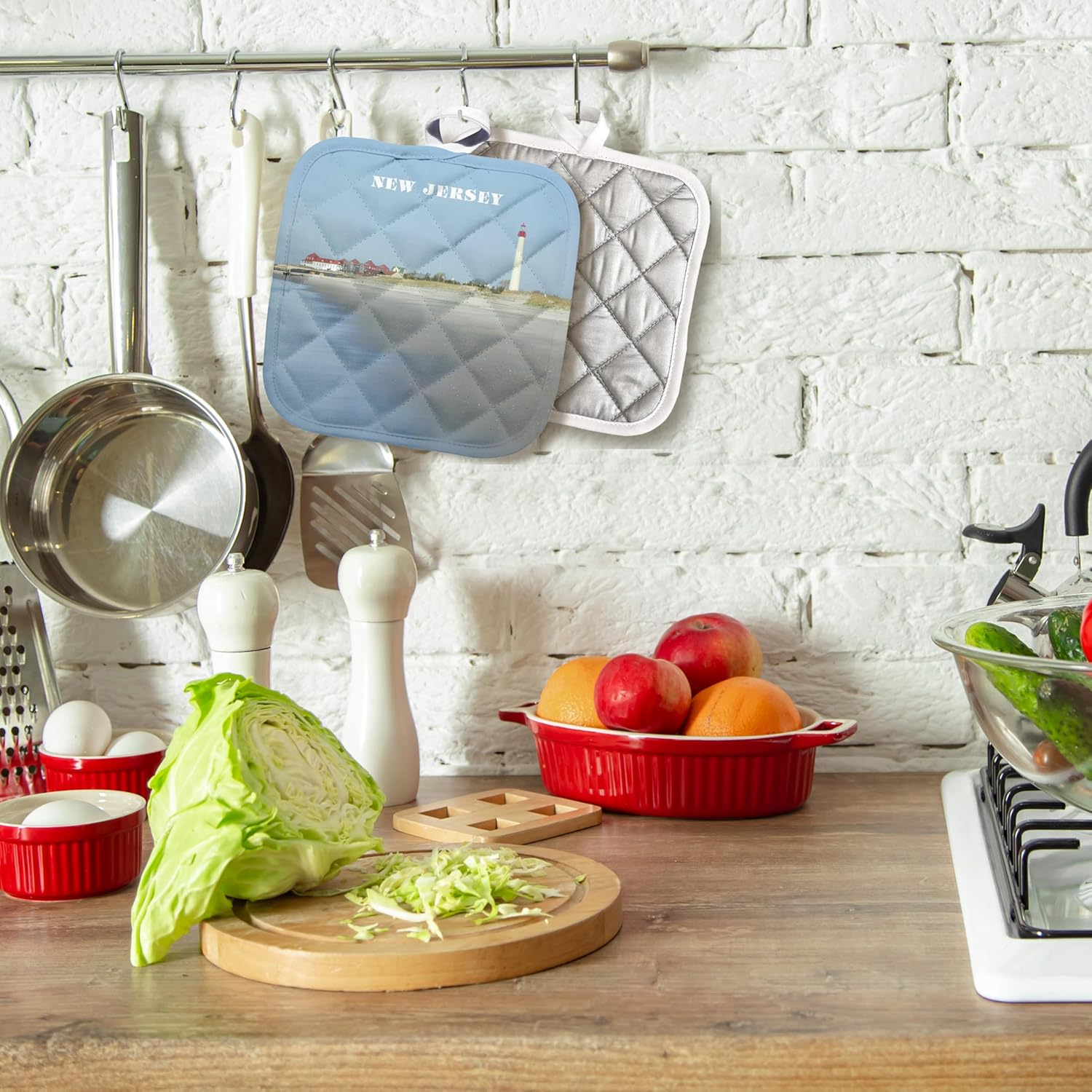 3D Rose Cape May New Jersey with Lighthouse N Beach Pot Holder, 8" x 8"