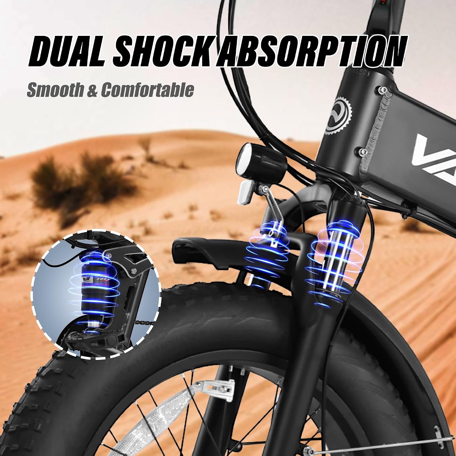 VARUN Electric Bike- 1000W Peak Motor, 25MPH 48V13 Ah Hidden& Removable Battery, 20"x4.0" Fat Tire, 7-Speed E-Bike with Front/Dual Suspension – Foldable Mountain Ebike for Adults, Certified by UL2271