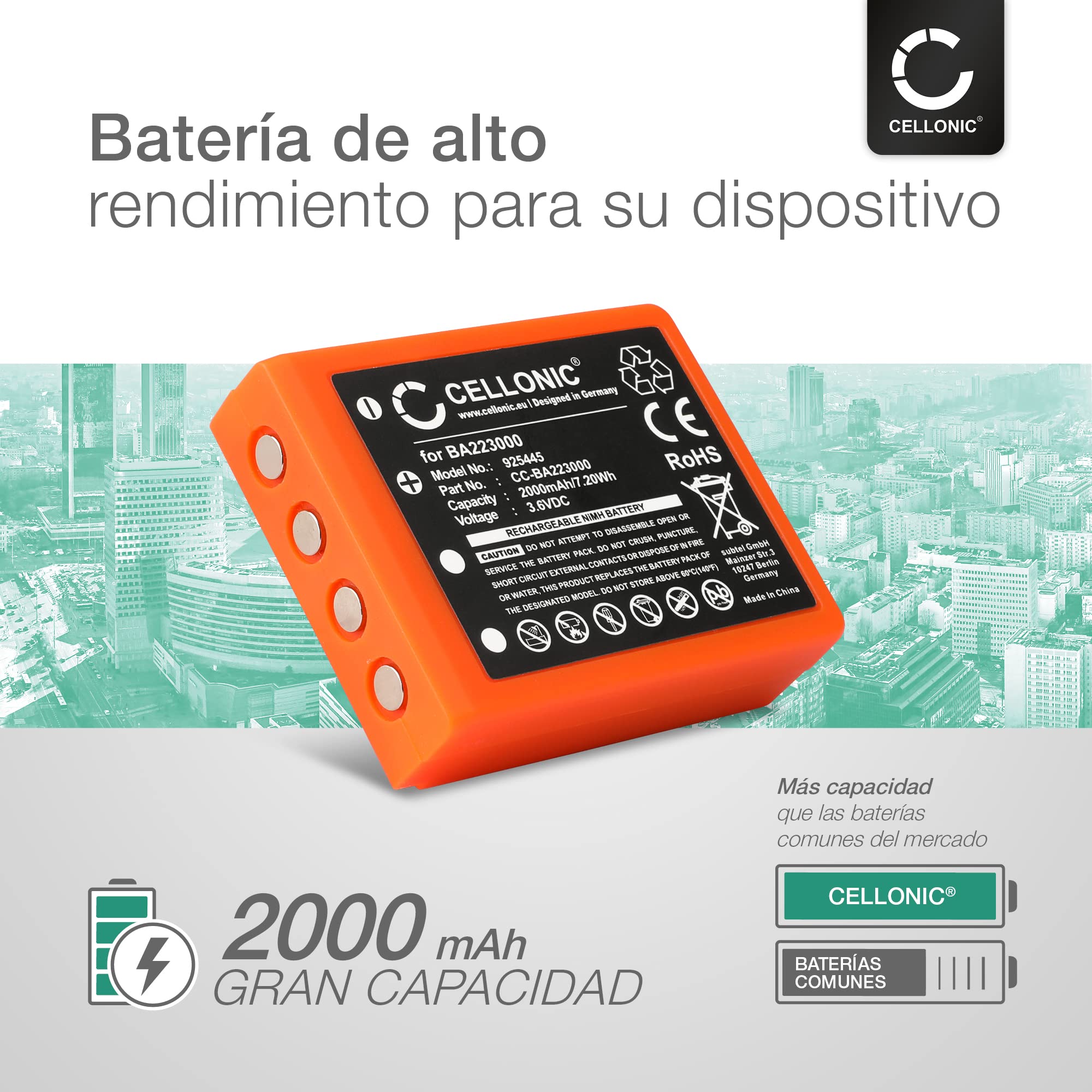 CELLONIC 2X Batería Compatible con HBC Radiomatic BA223030, BA223000 | 2x, (2000mAh-3.6V-NiMH), Control Remoto Batería, para HBC Radiomatic Quadrix, Micron 6, Keynote, FUB6, Patrol D, Micron 5