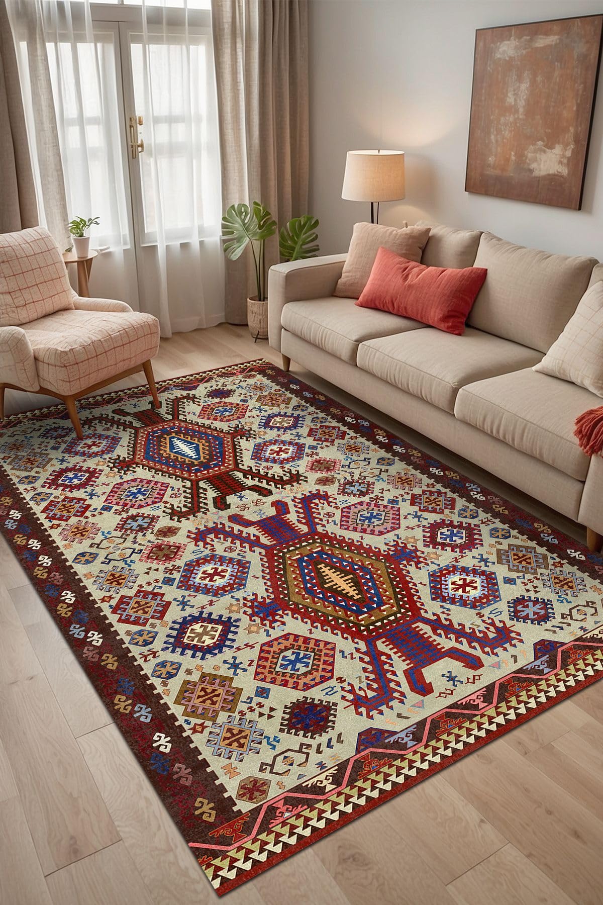 Depoba Emara Vintage Şönil Kaymaz Doğal Pamuk Tabanlı Yıkanabilir Antibakteriyel Çevre Dostu Salon Halısı 140x200