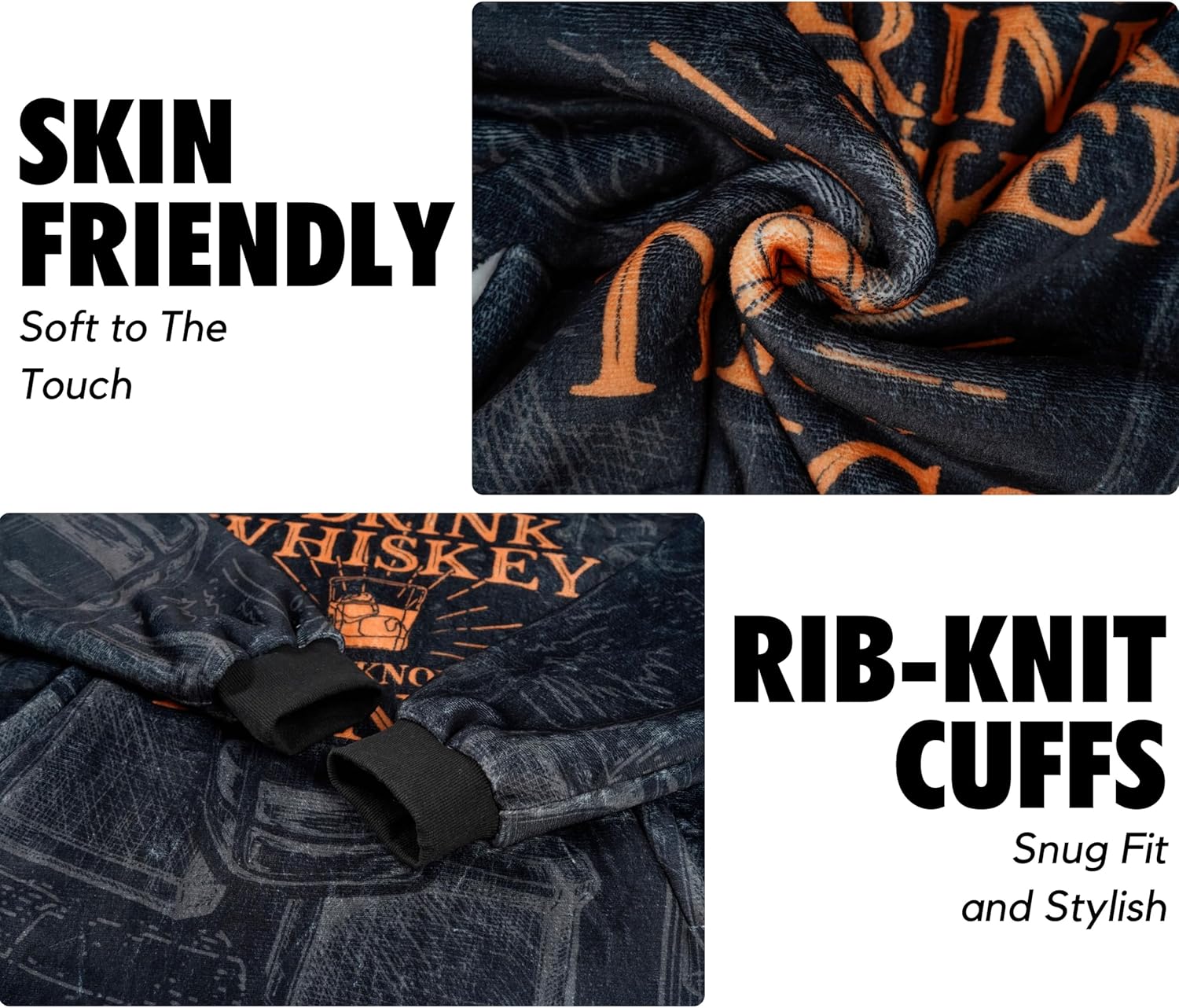 Whiskey gifts for Men Wearable Fleece Blanket Hoodie, Super Soft Warm Cozy with Giant Pocket - One Size Fits Most - Whiskey Makes It Better